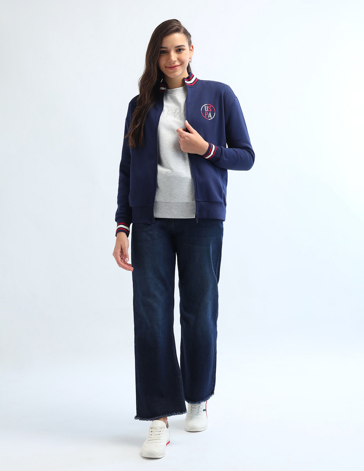 Tipped Collar Zip Up Sweatshirt Navy - U.S. Polo Assn. India | Large