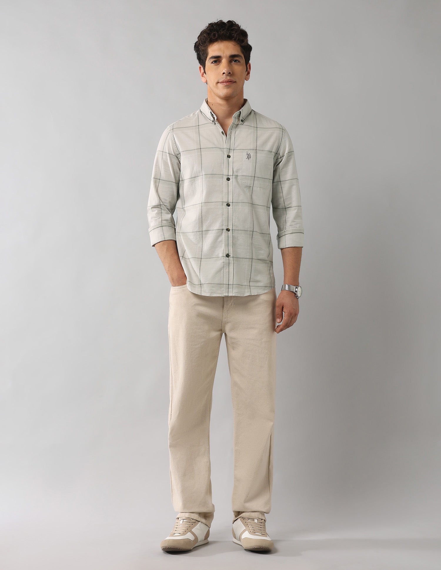 Regular Fit Windowpane Checked Shirt Khaki - U.S. Polo Assn. India | Large