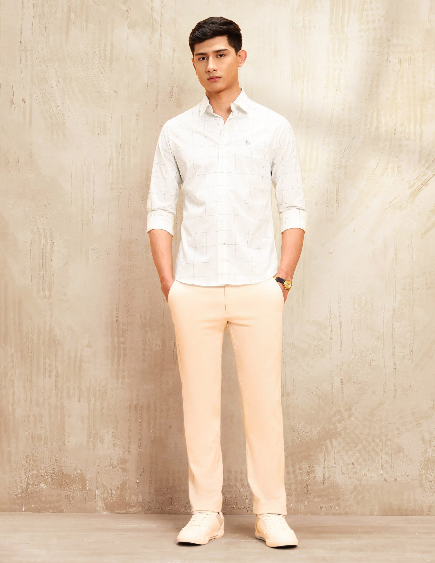 Windowpane Checked Tailored Fit Shirt White - U.S. POLO ASSN. | Large