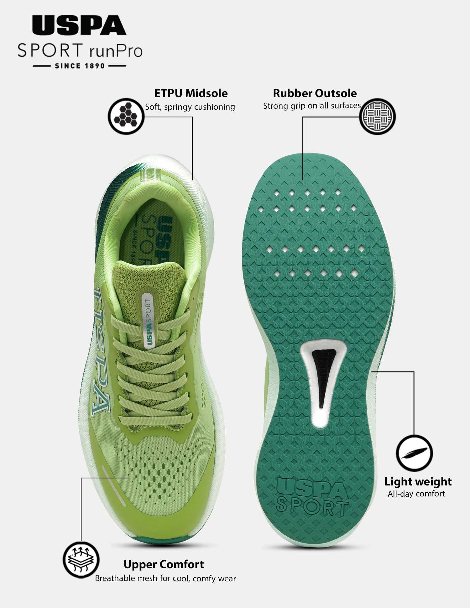 Men Rainer USPA Sport Runpro Running Shoes Green - U.S. POLO ASSN. | Large