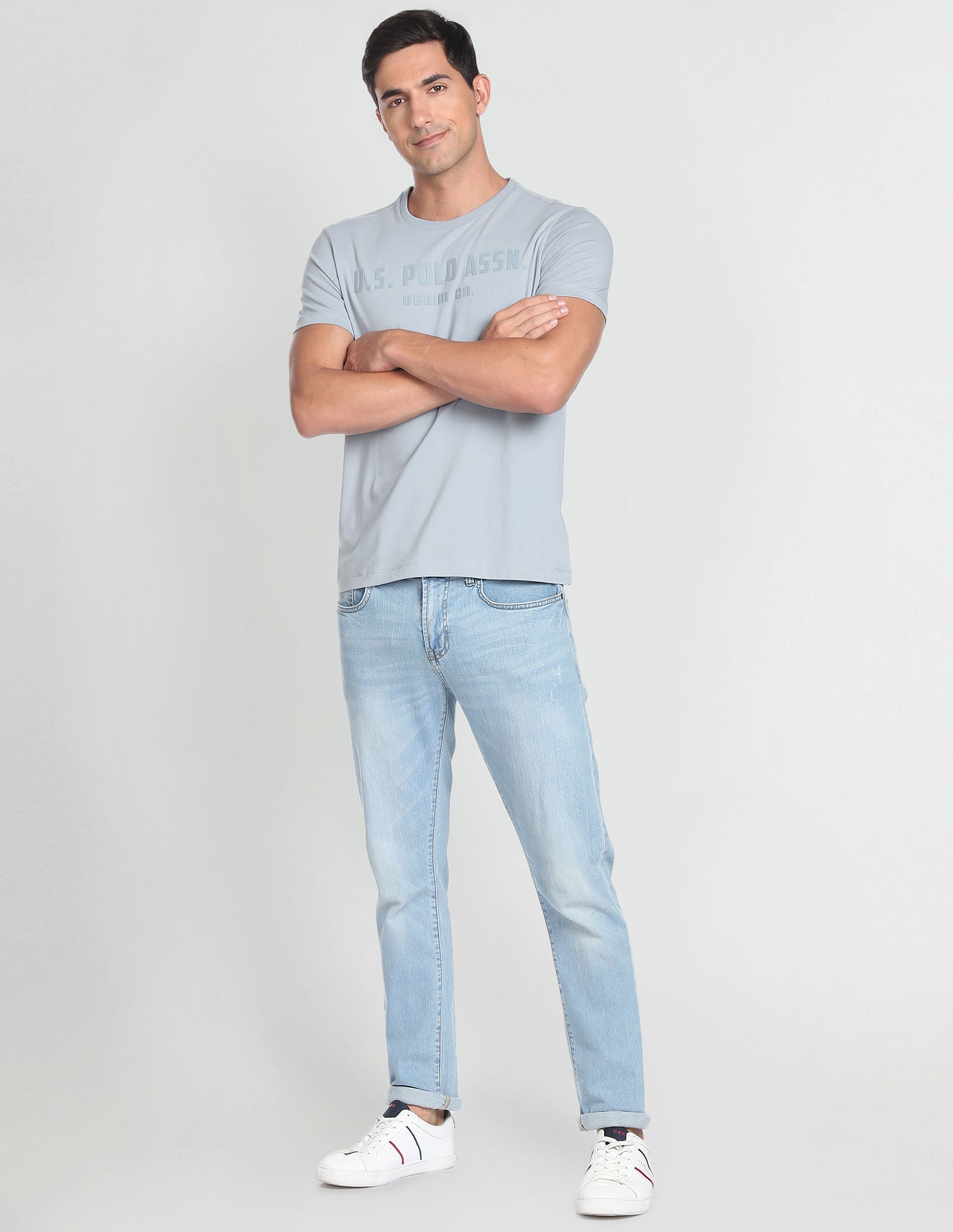 Crew Neck Brand Print T-Shirt Light Blue - U.S. POLO ASSN. | Large