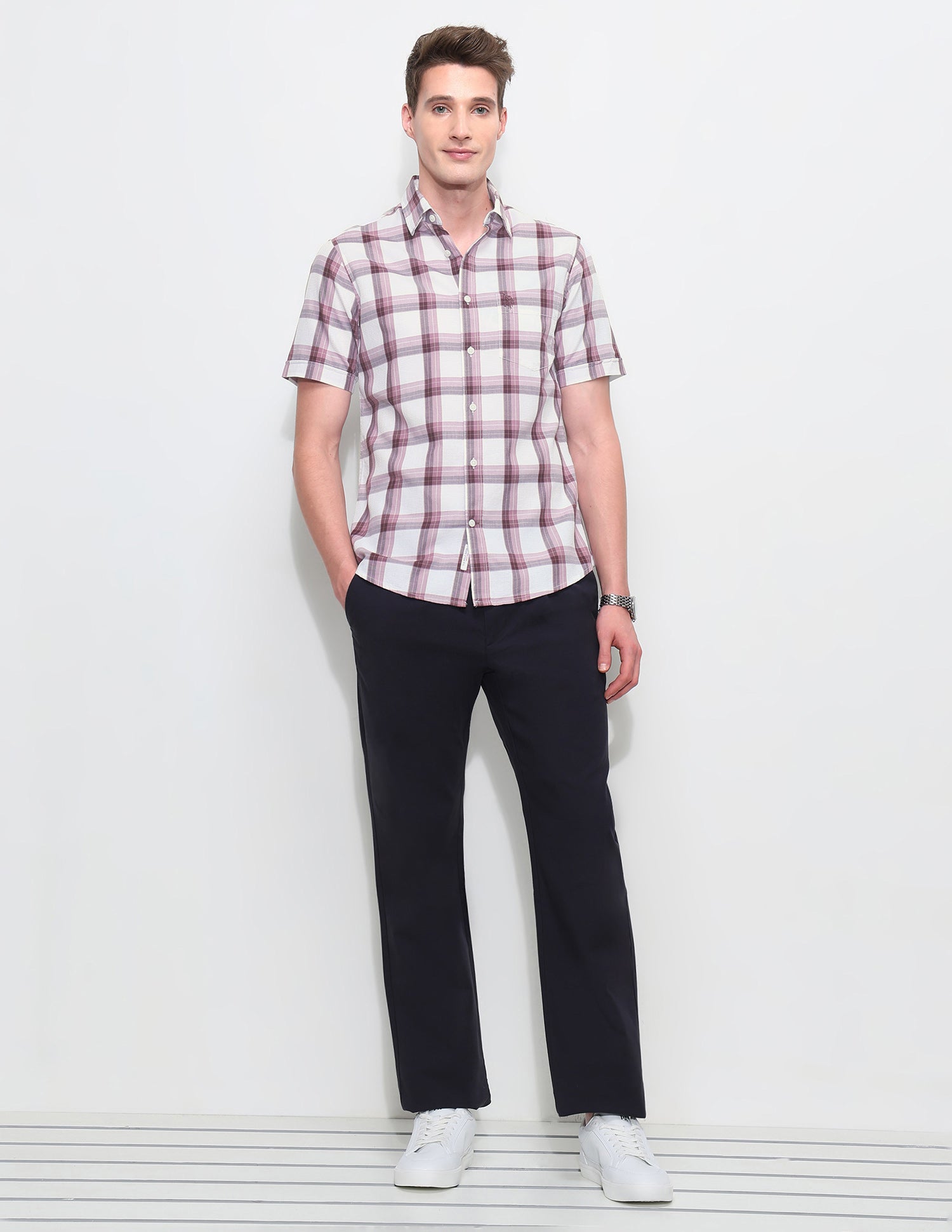 White Harbour Tartan Checked Shirt Maroon - U.S. Polo Assn. India | Large