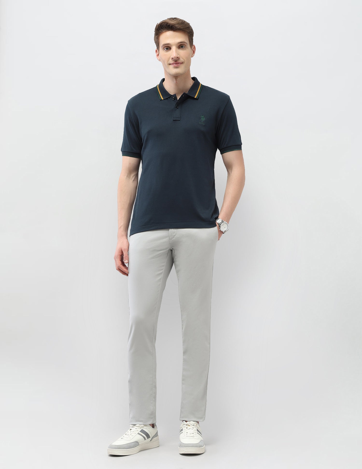 Solid Slim Fit Polo Shirt Navy - U.S. Polo Assn. India | Large