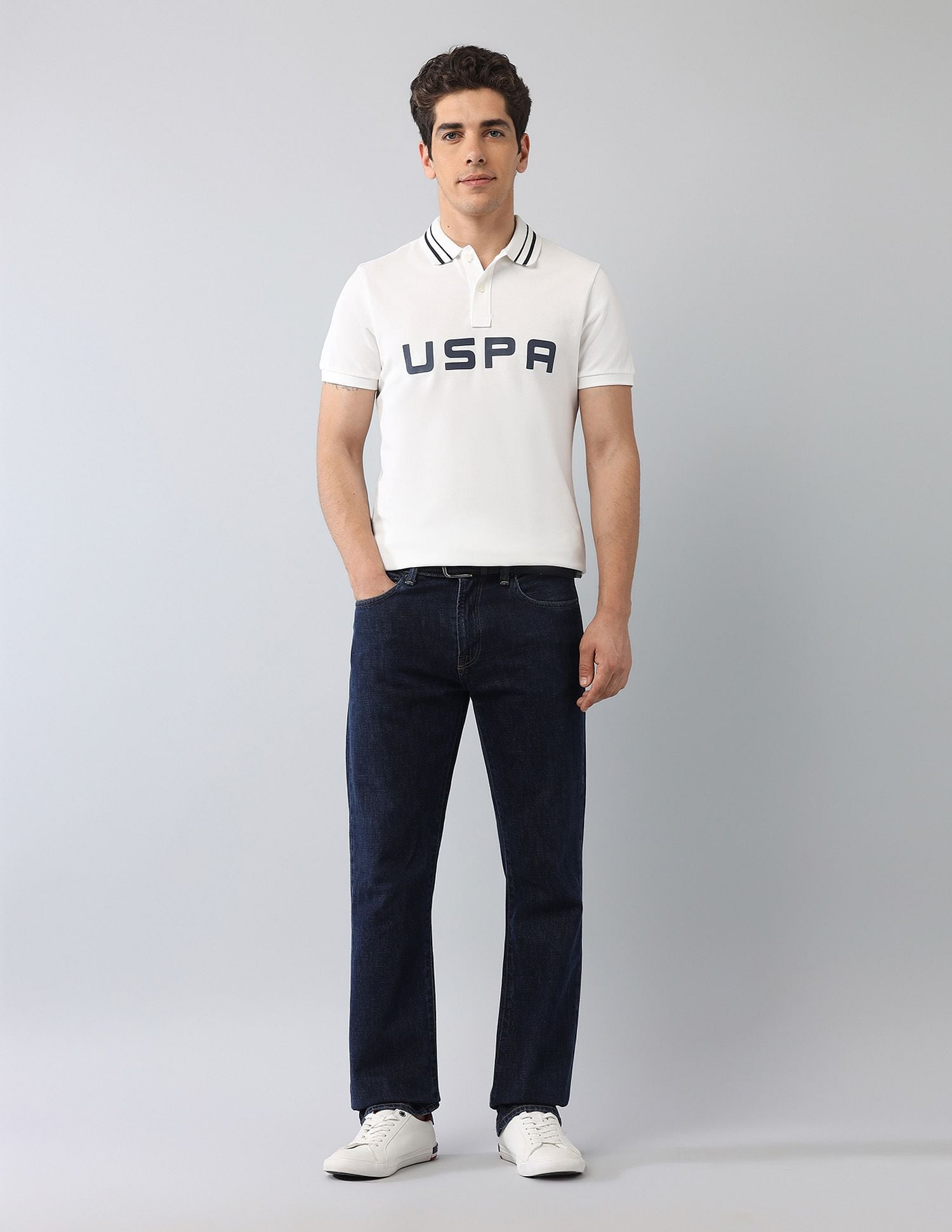 Muscle Fit Brand Printed Polo Shirt Ivory - U.S. Polo Assn. India | Large