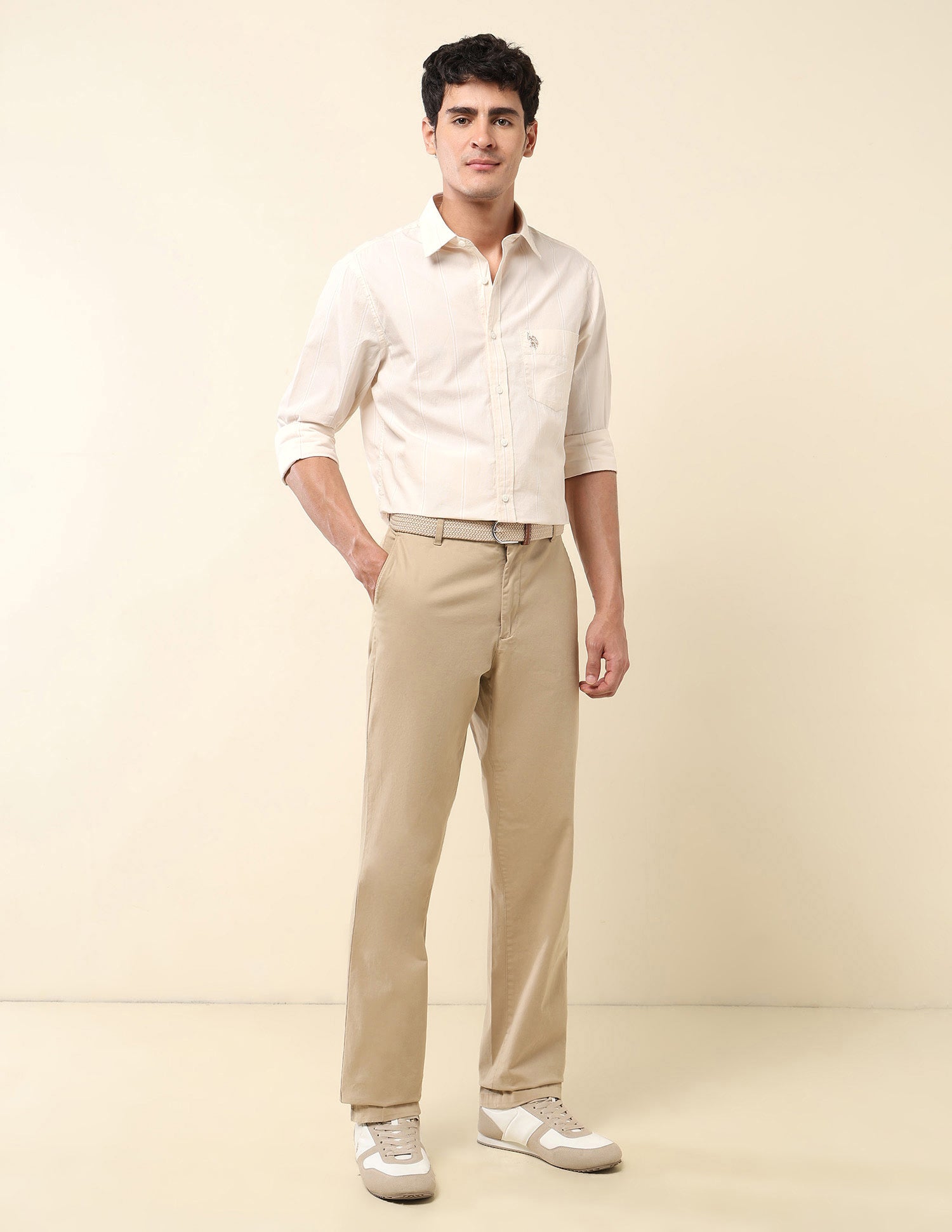 Pinstriped Pure Cotton Shirt Beige - U.S. Polo Assn. India | Large