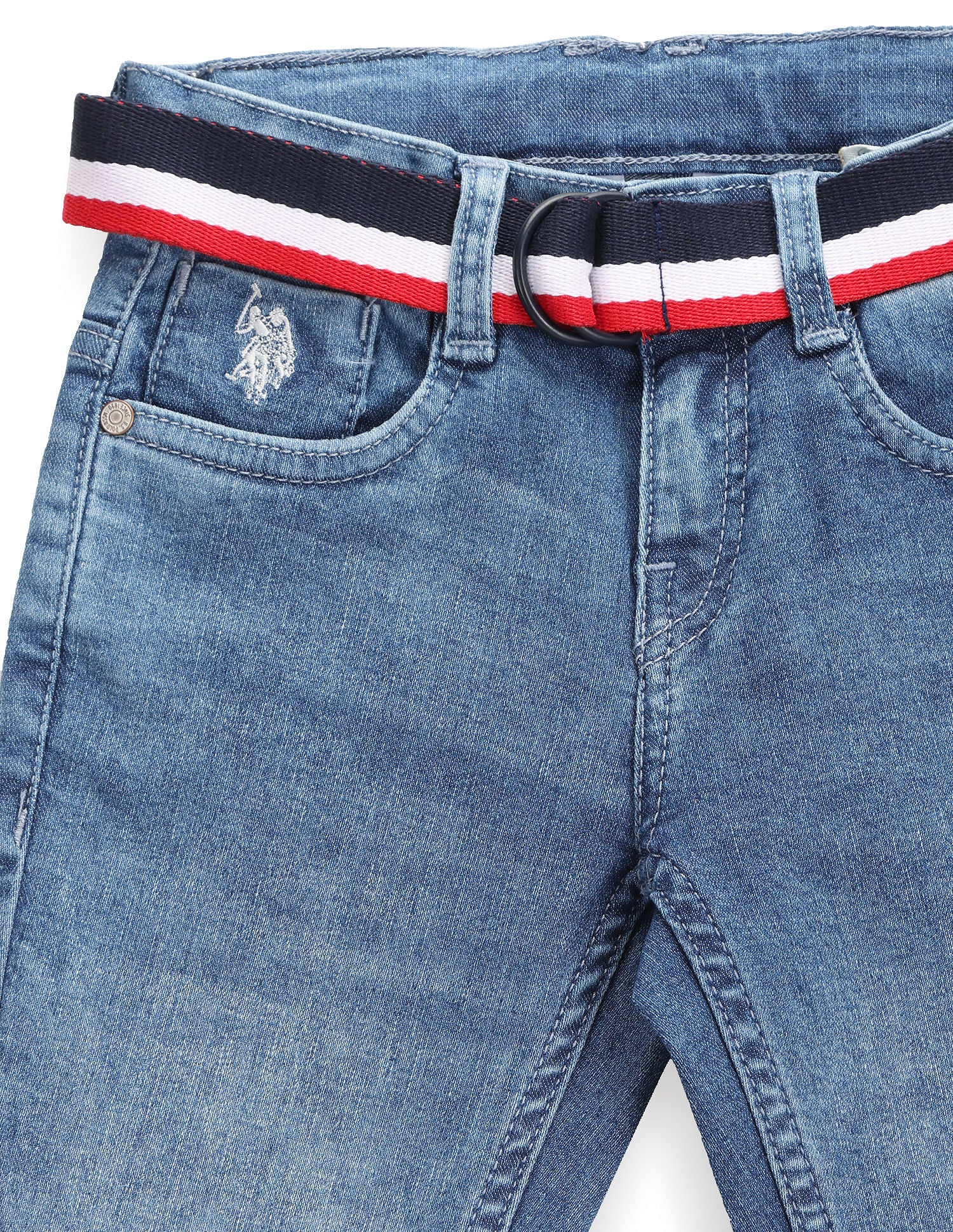 Boys Striped Belt Slim Jeans Blue - U.S. POLO ASSN. | Large
