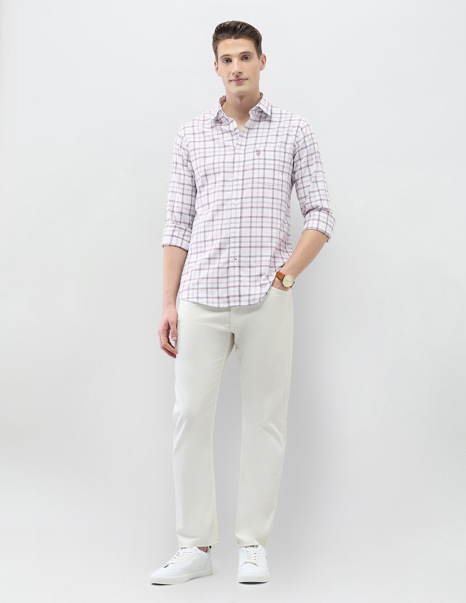 Windowpane Checked Casa De Campo Shirt Pink - U.S. Polo Assn. India | Large