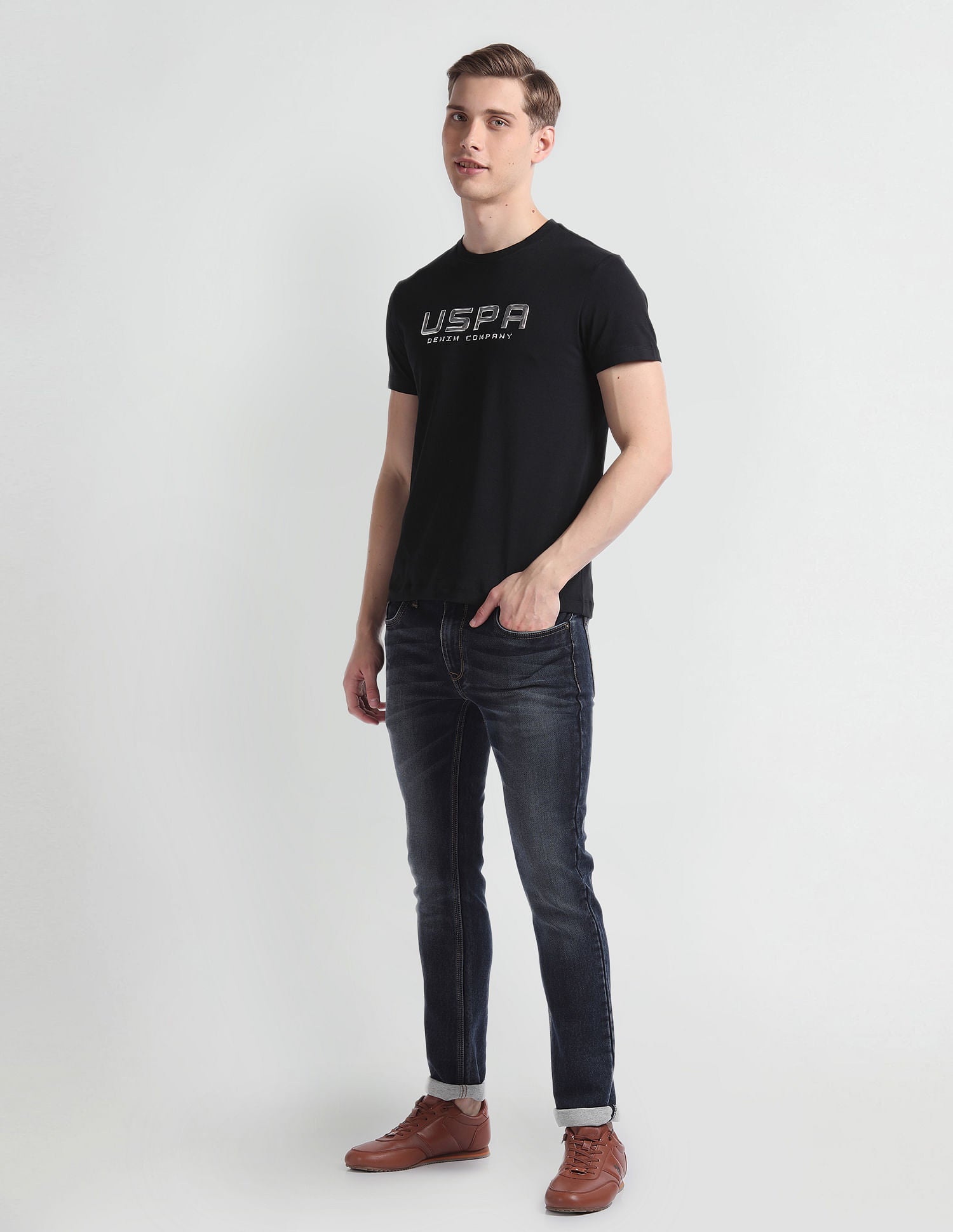 Brand Print Cotton T-Shirt Black - U.S. Polo Assn. India | Large