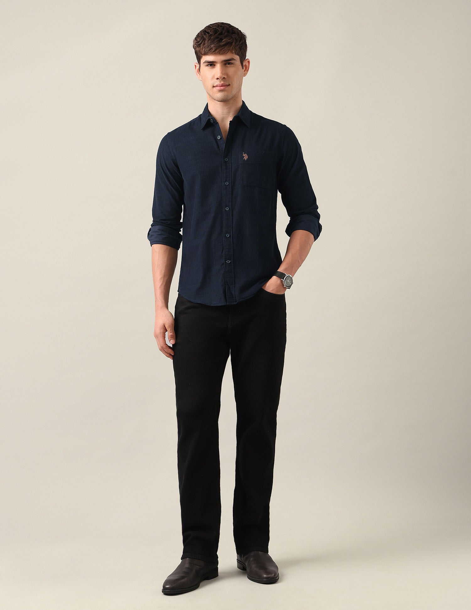 Corduroy Regular Fit Shirt Navy - U.S. Polo Assn. India | Large
