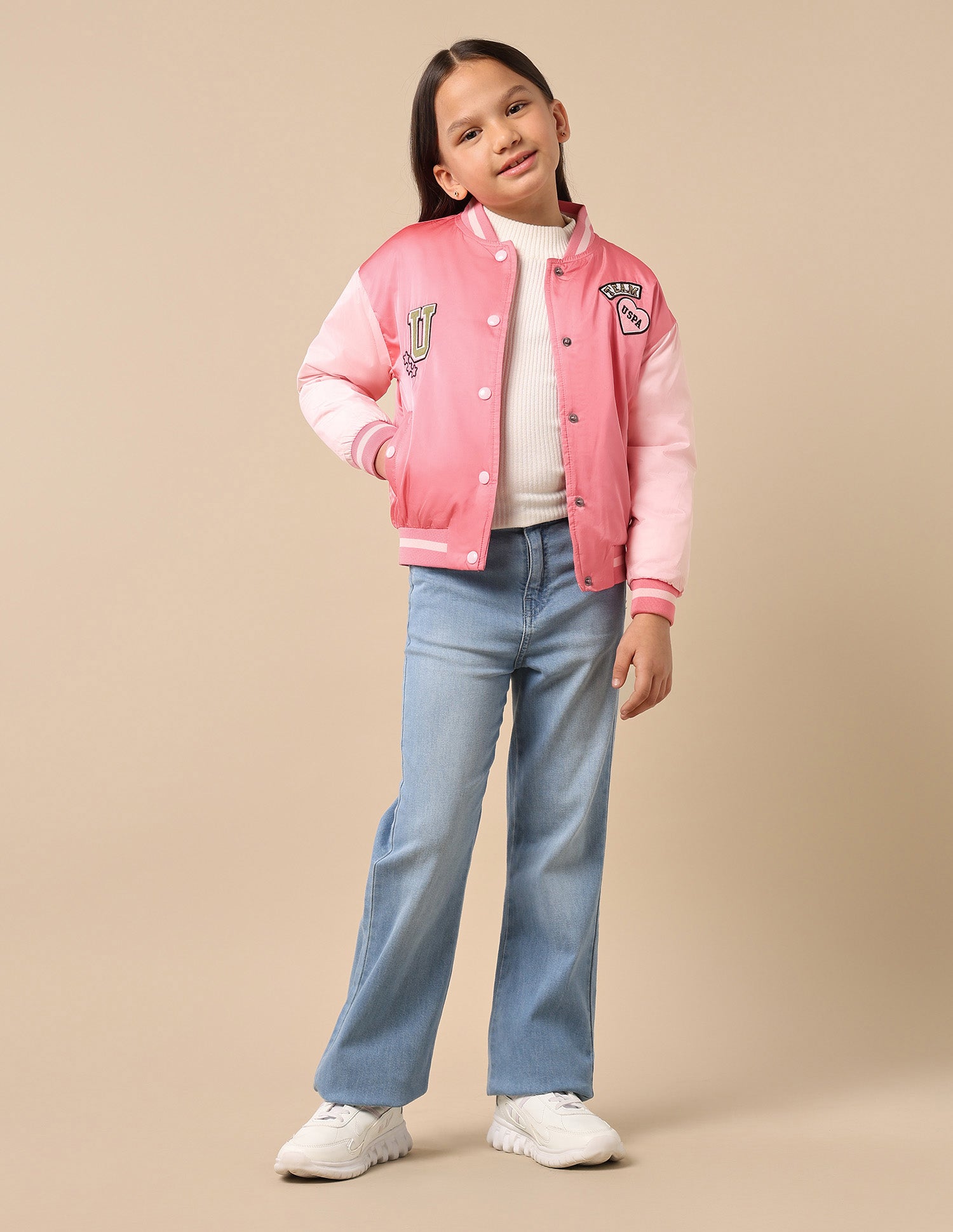 Girls Color Block Varsity Jacket Pink - U.S. POLO ASSN. | Large