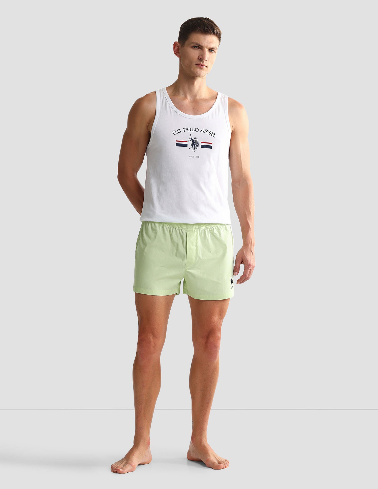 Mid Rise Solid OEX05 Shorts - Pack Of 2 Polka Dot Lt Green And Lt Green - U.S. POLO ASSN. | Large