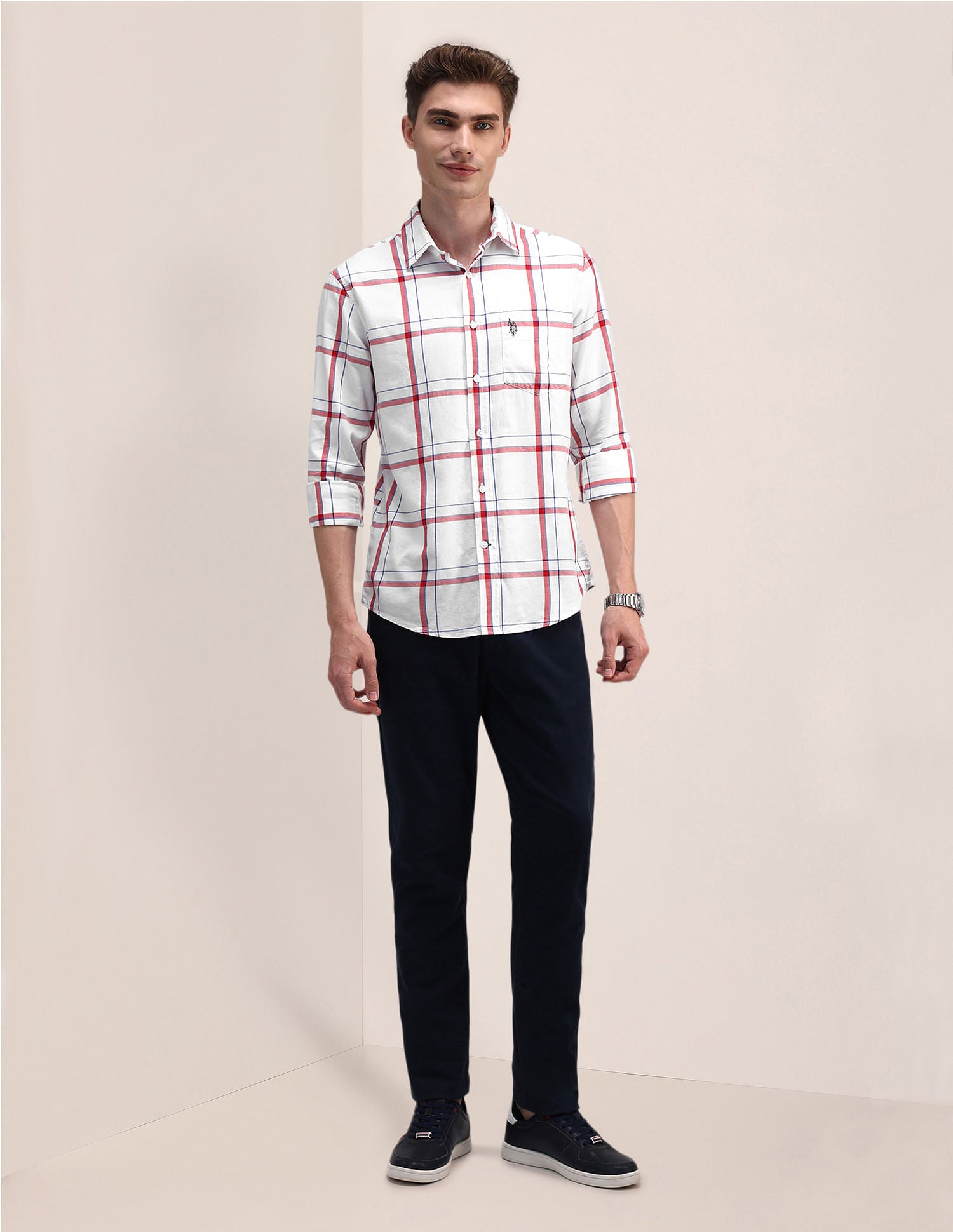 Tartan Check Dobby Cotton Shirt White - U.S. Polo Assn. India | Large