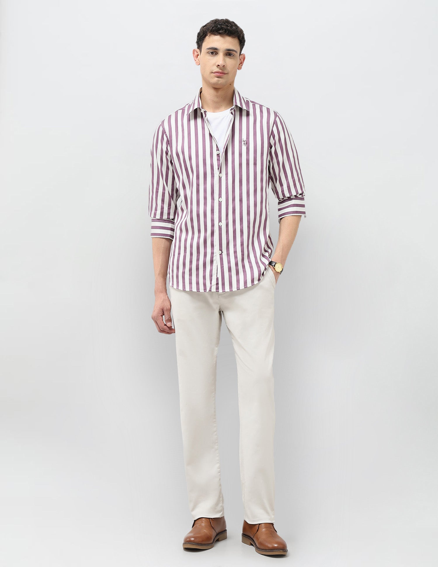 Satin Tailored Fit Shirt Purple - U.S. POLO ASSN. | Large