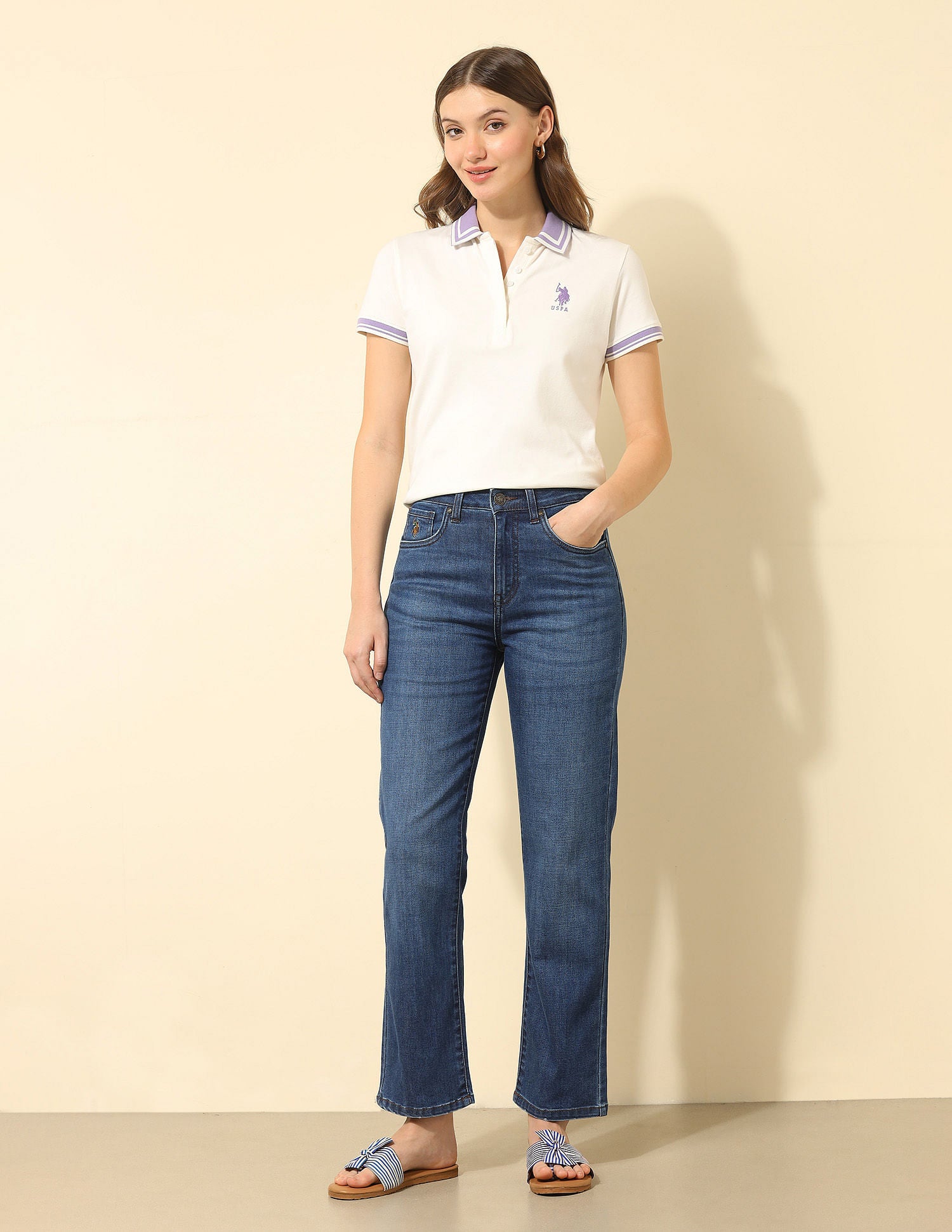 High Rise Straight Fit Jeans Dark Blue - U.S. Polo Assn. India | Large