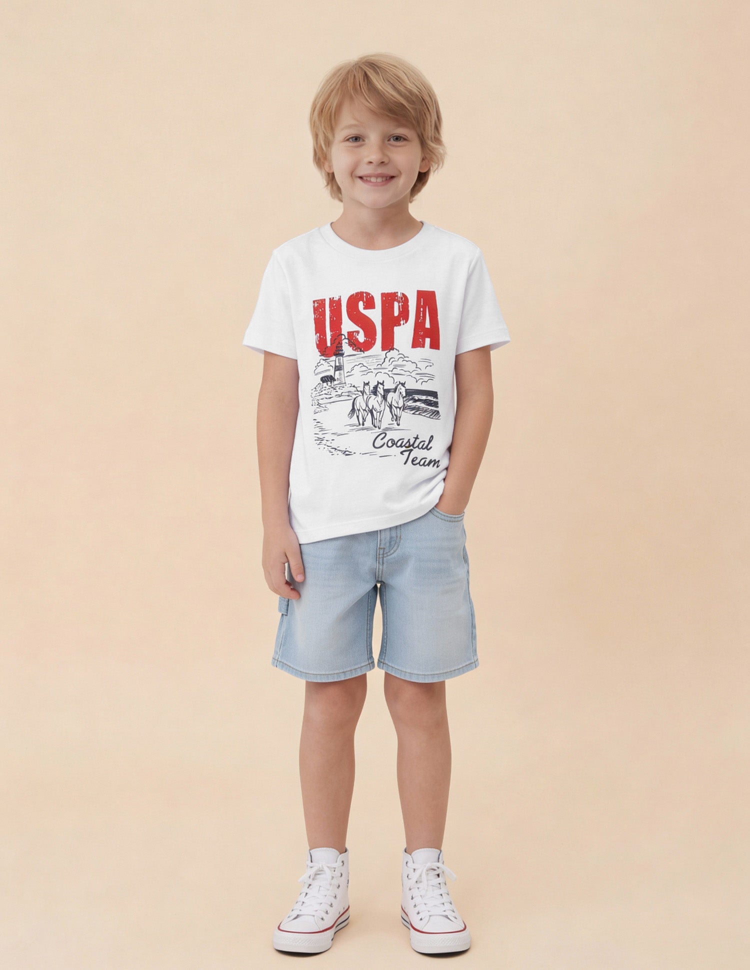 Boys Graphic Brand Printed Regular Fit T-Shirt White - U.S. Polo Assn. India | Large