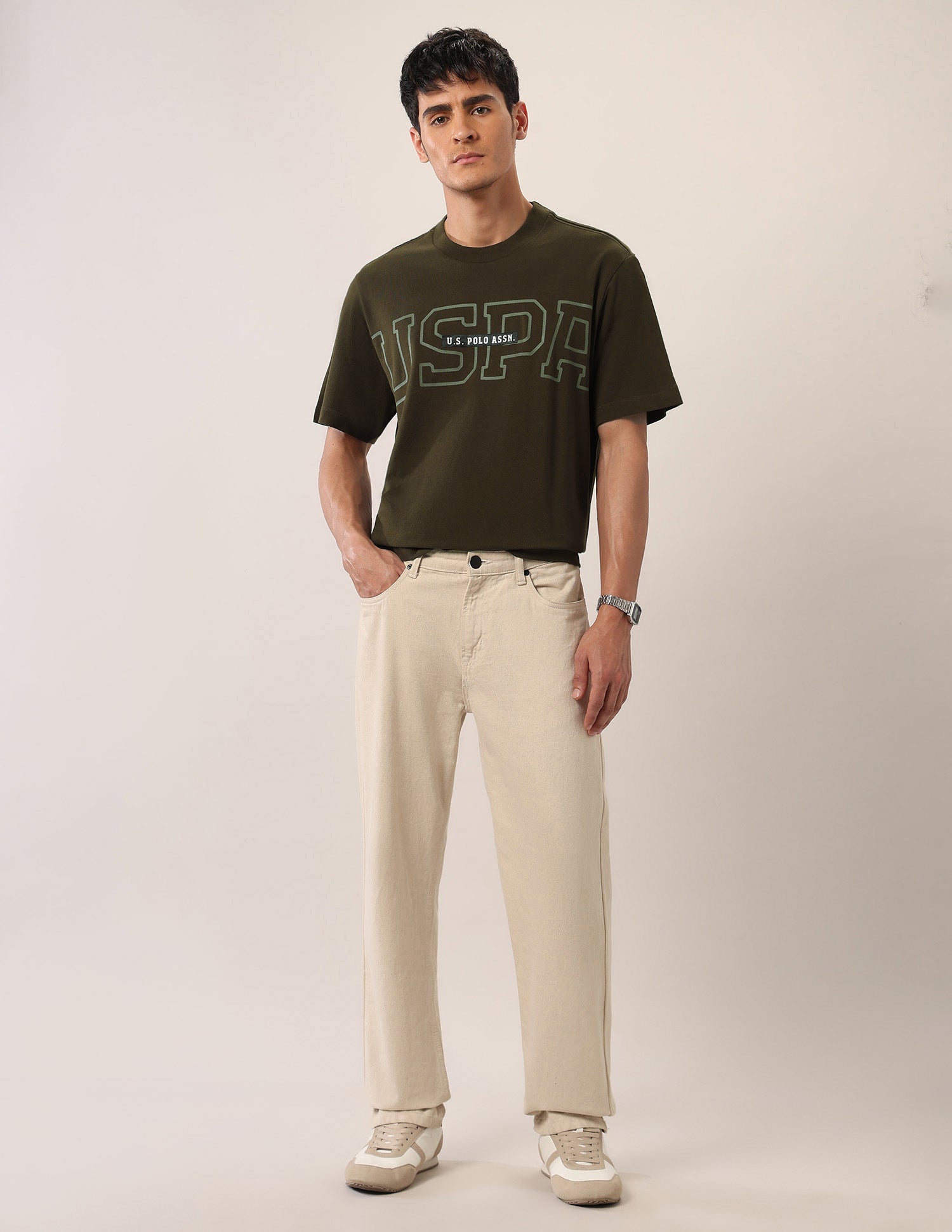Brand Printed Relaxed Fit T-Shirt Olive - U.S. Polo Assn. India | Large
