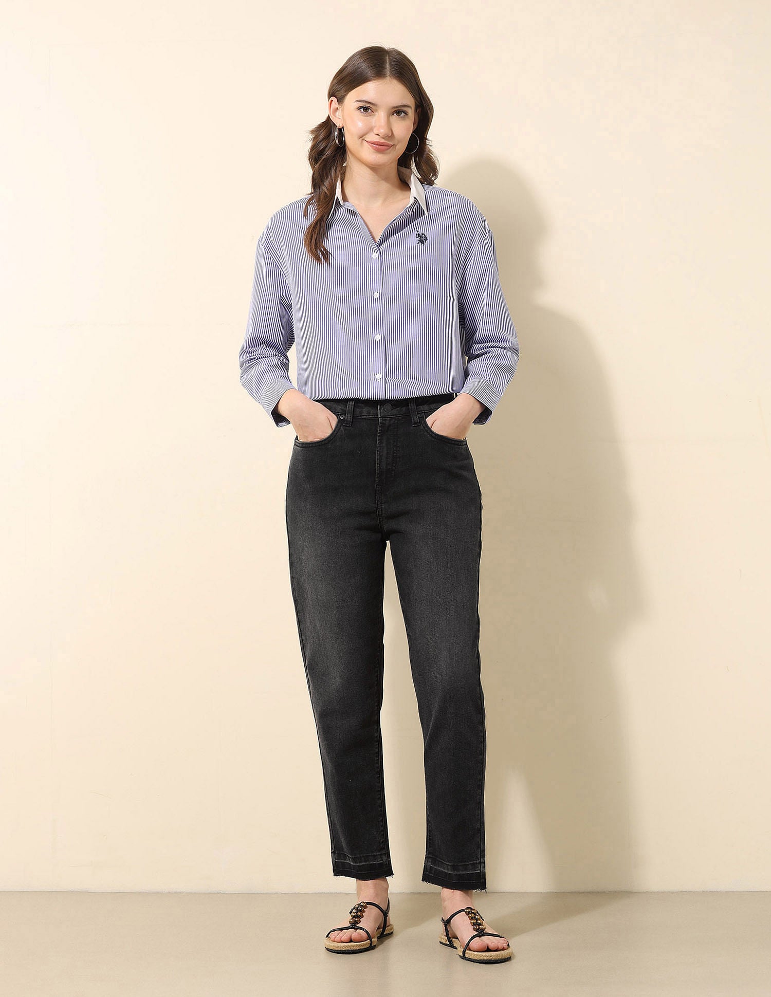 High Rise Mom Fit Jeans Dark Grey - U.S. POLO ASSN. | Large