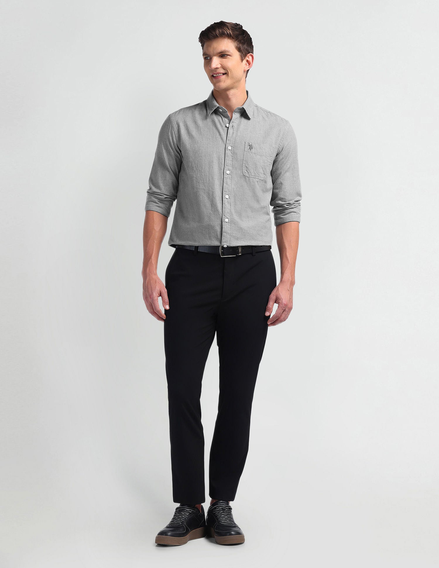 Pure Cotton Slim Fit Shirt Grey - U.S. Polo Assn. India | Large