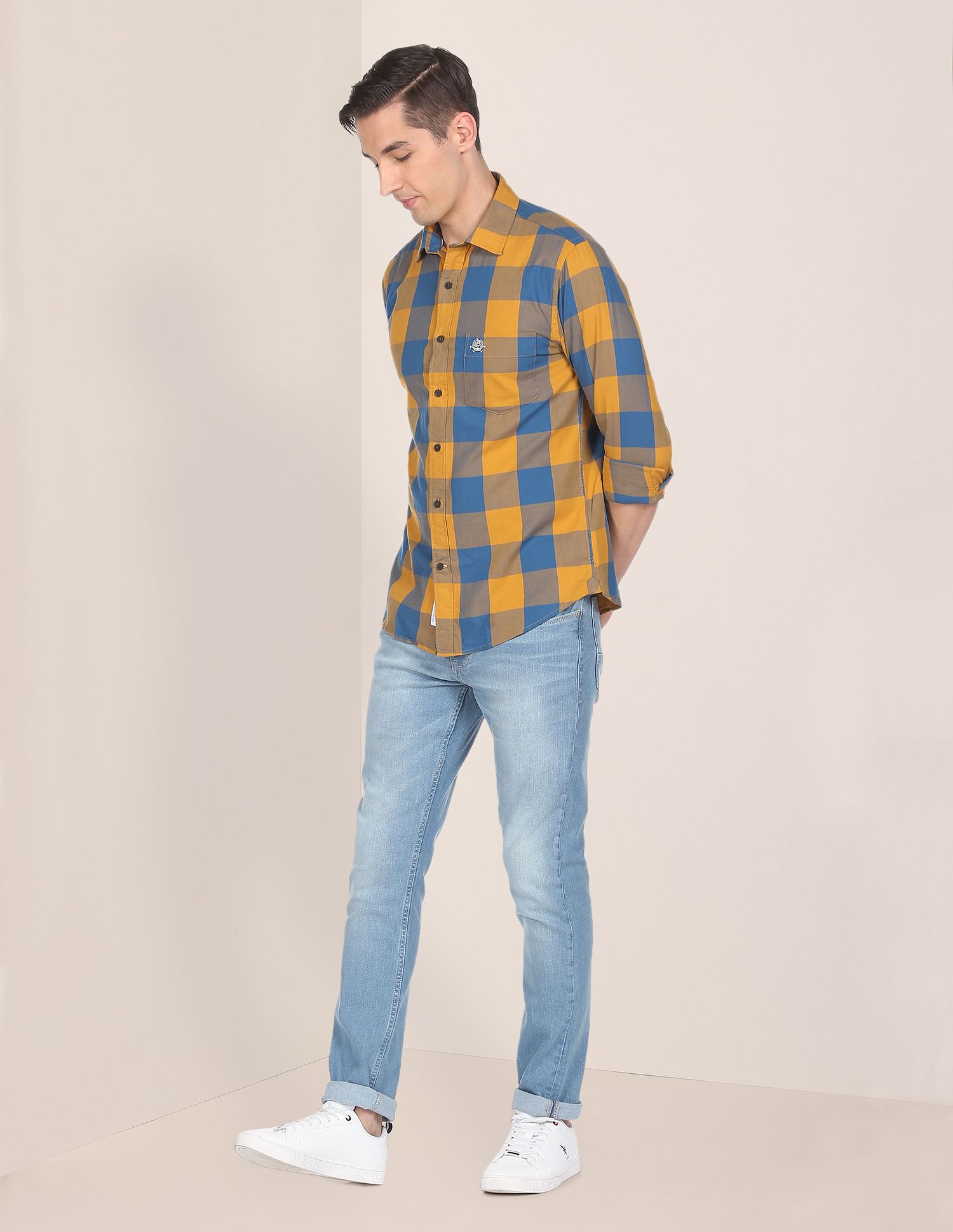 Men Brown Tailored Fit Check Casual Shirt Brown - U.S. POLO ASSN. | Large