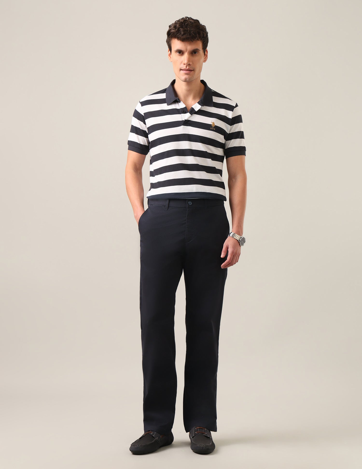 Riley Straight Fit Satin Trousers Navy - U.S. Polo Assn. India | Large