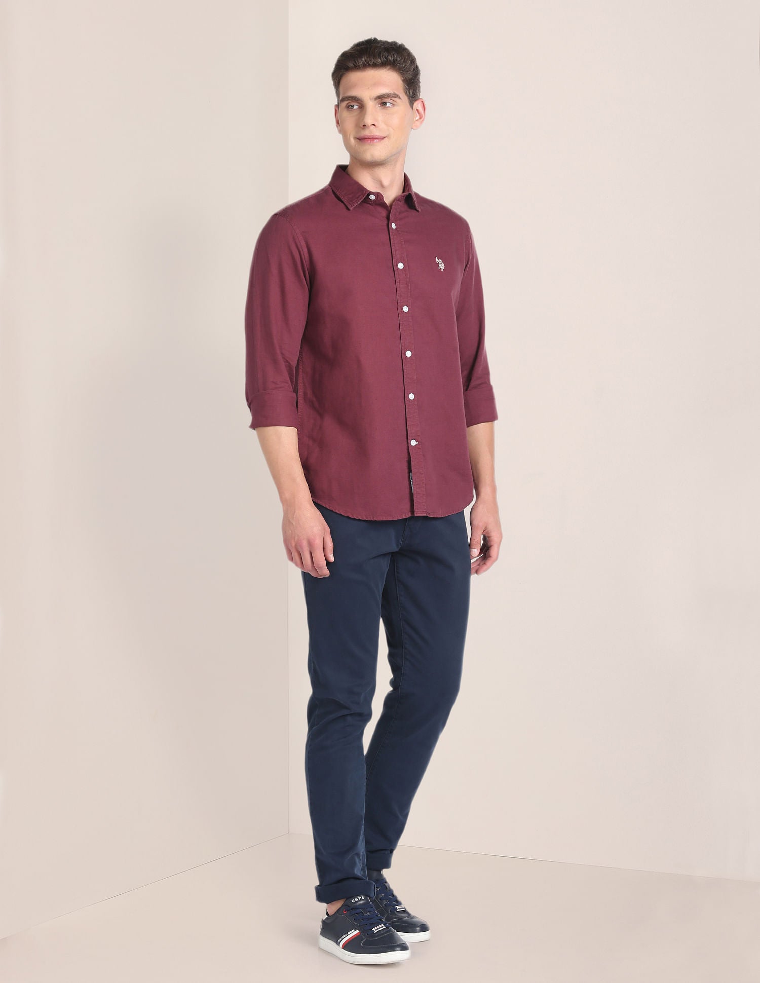 Linen Tailored Fit Shirt Maroon - U.S. POLO ASSN. | Large