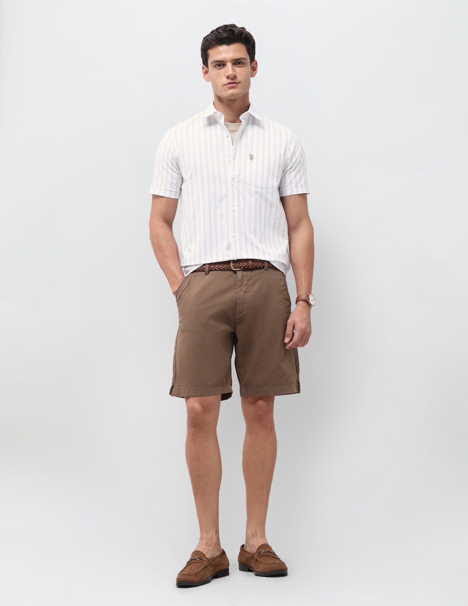 Vertical Striped Oxford Shirt Khaki - U.S. Polo Assn. India | Large
