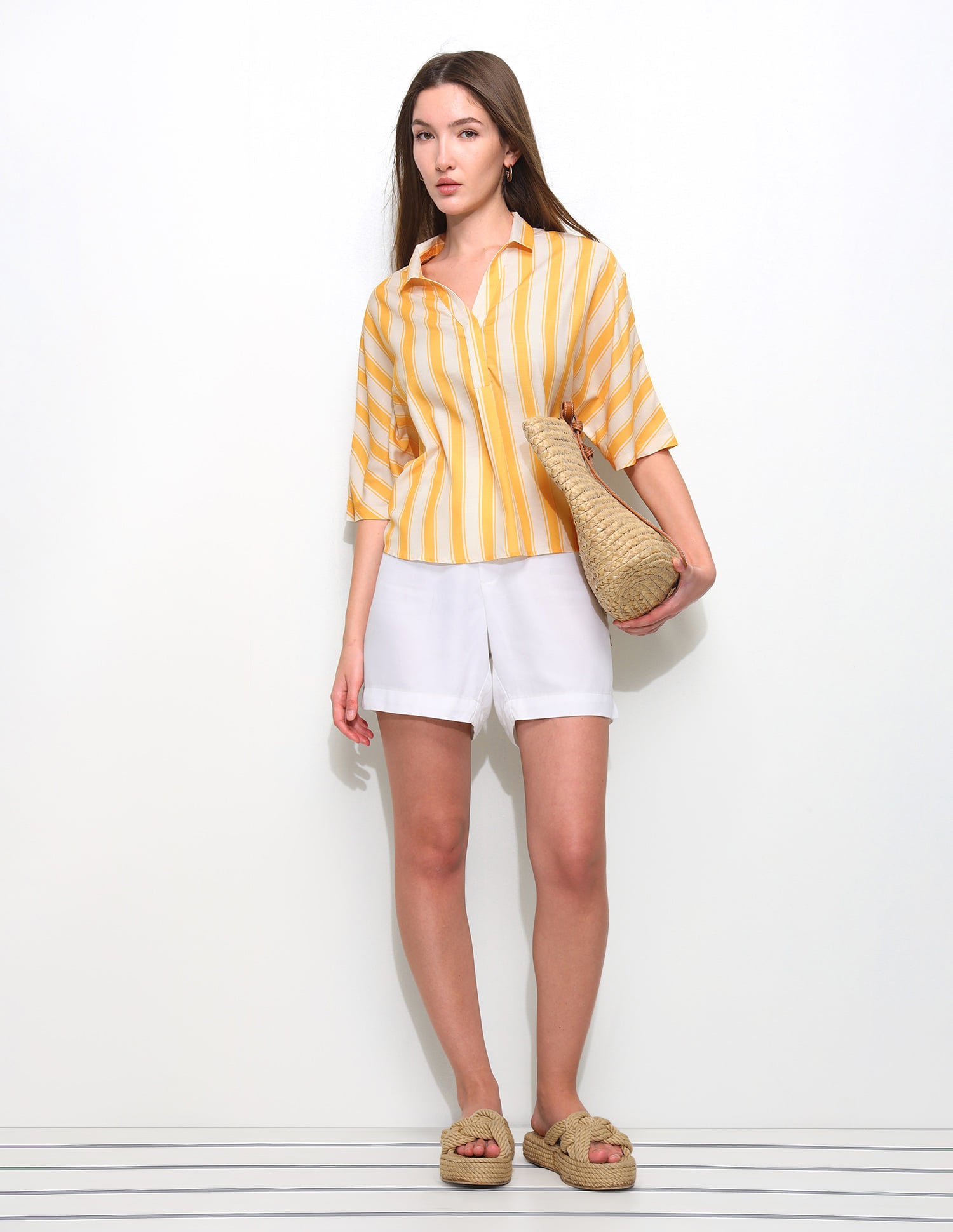 Vertical Striped Elbow Sleeve Top Yellow - U.S. Polo Assn. India | Large