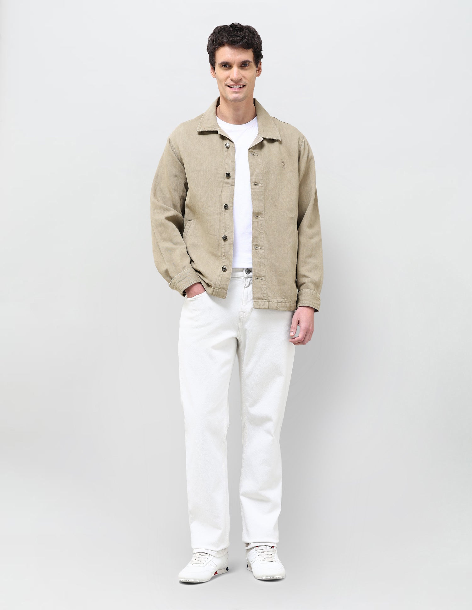 Solid Regular Fit Shacket Khaki - U.S. Polo Assn. India | Large