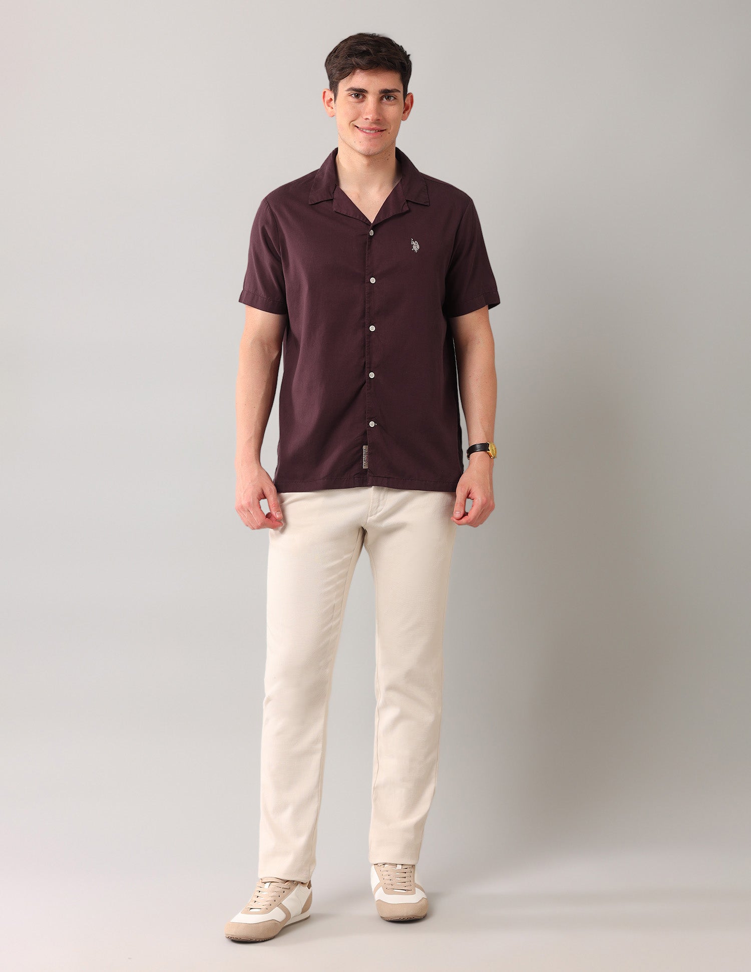 Solid Relaxed Fit Shirt Maroon - U.S. Polo Assn. India | Large