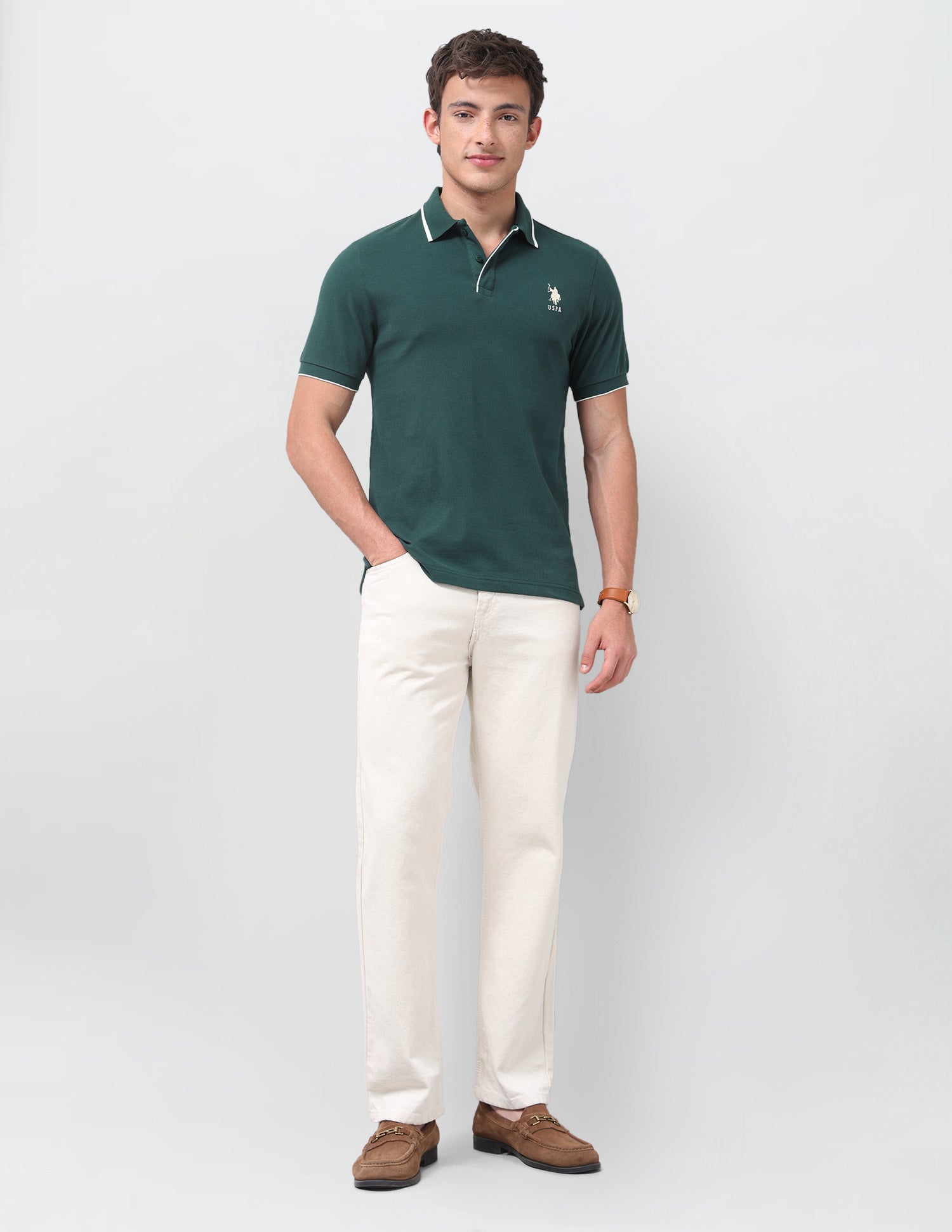Solid Regular Fit Polo Shirt Dark Green - U.S. Polo Assn. India | Large