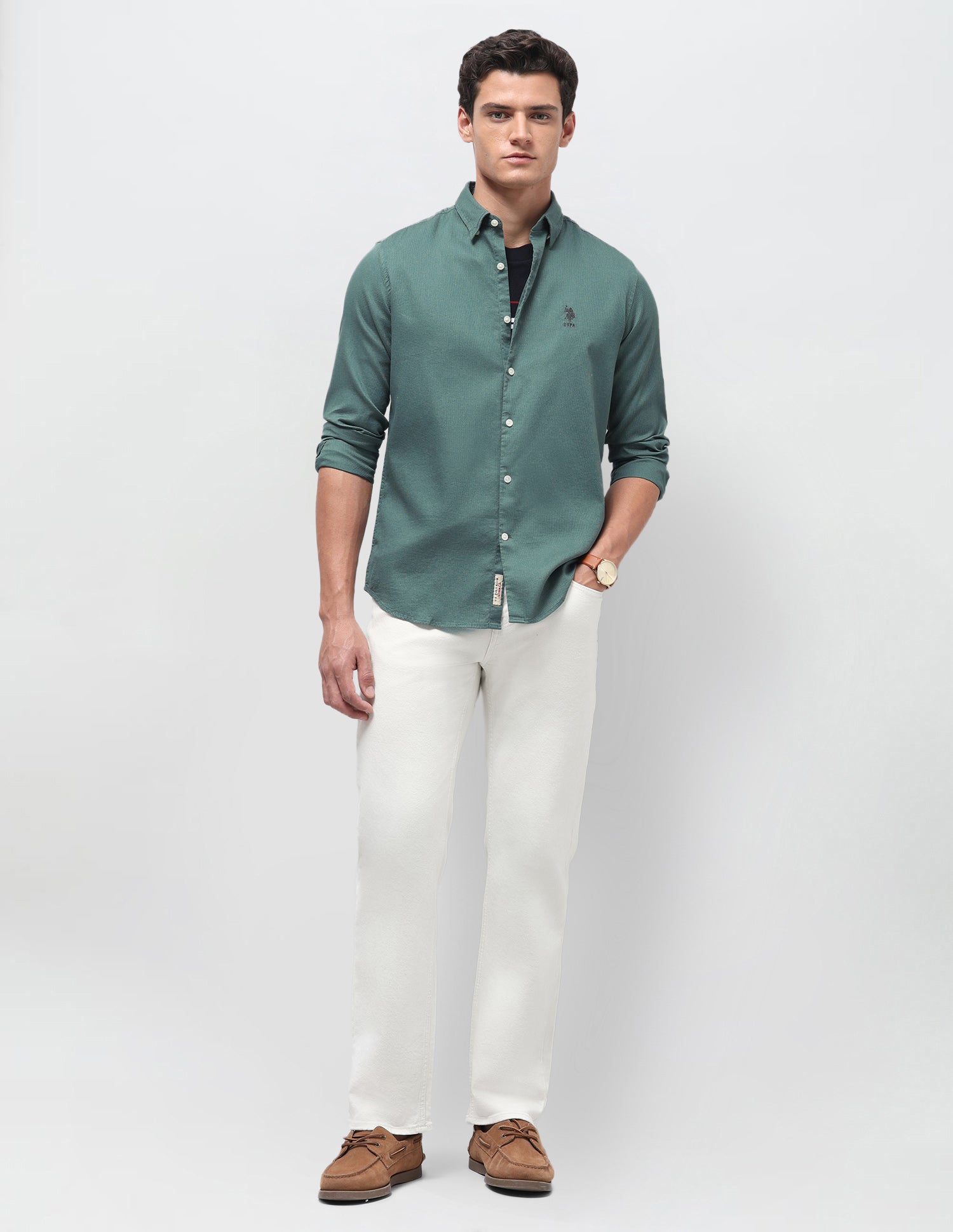 Dobby Regular Fit Shirt Green - U.S. Polo Assn. India | Large