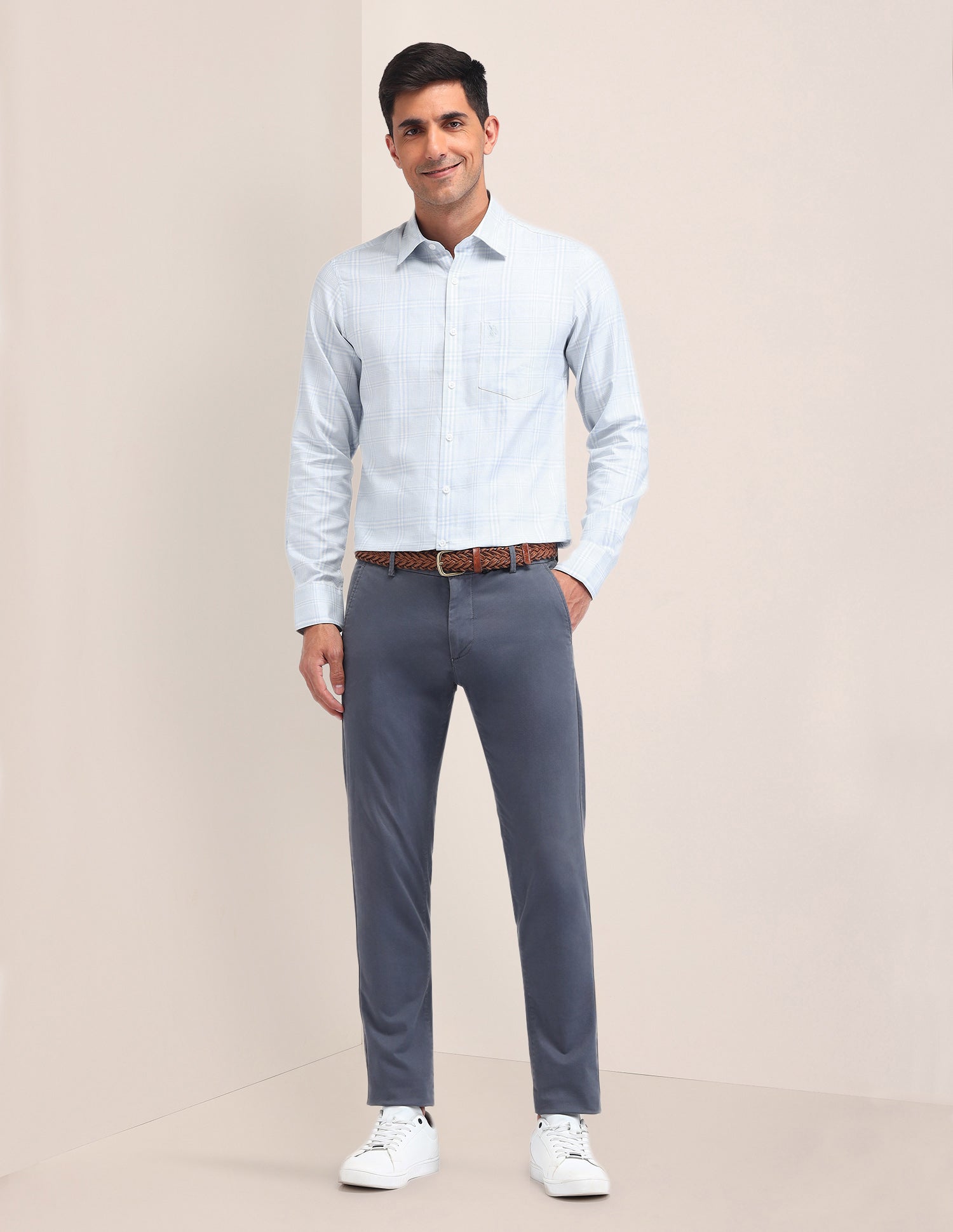 Micro Checked Twill Shirt Blue - U.S. Polo Assn. India | Large