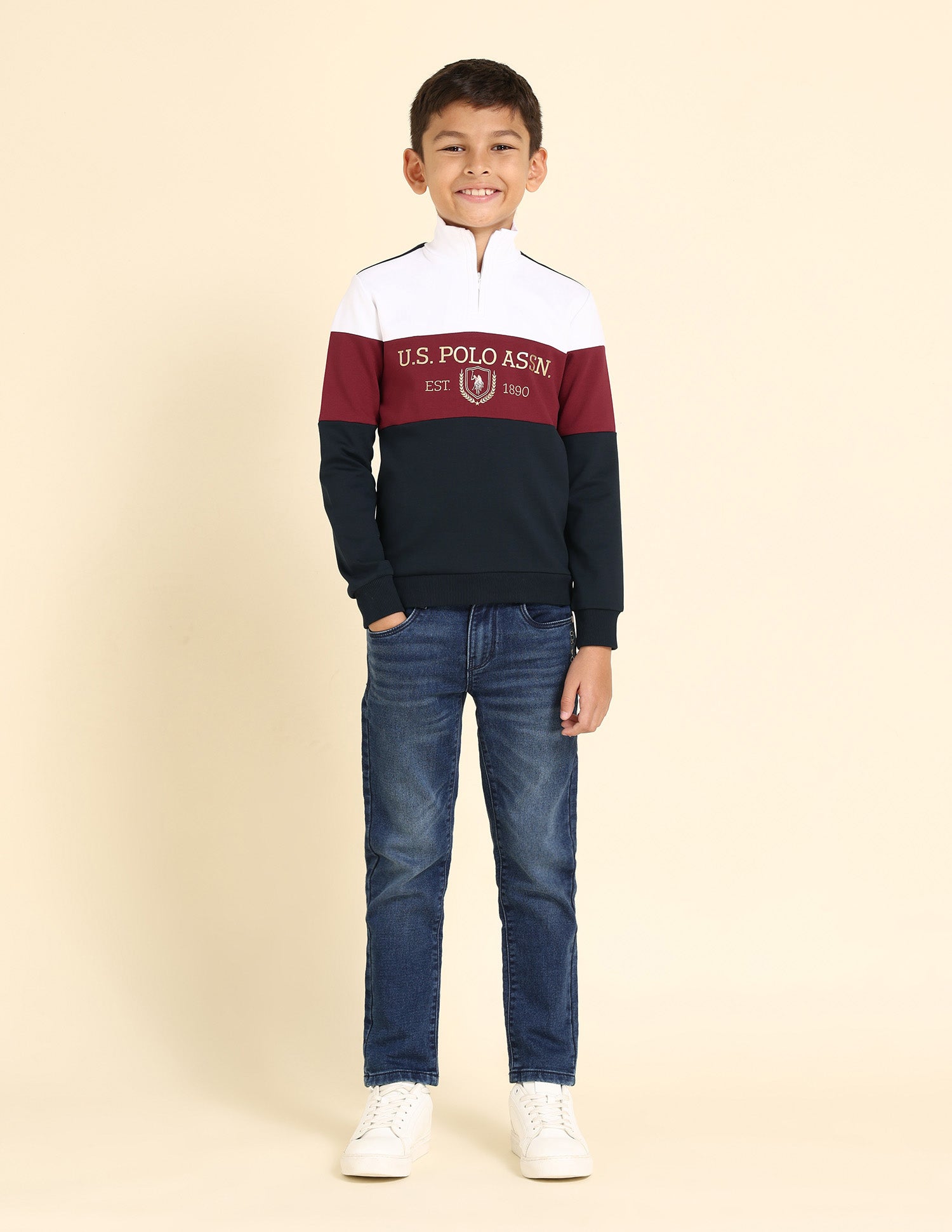 Boys Colour Blocked High Neck Sweatshirt Navy - U.S. POLO ASSN. | Large