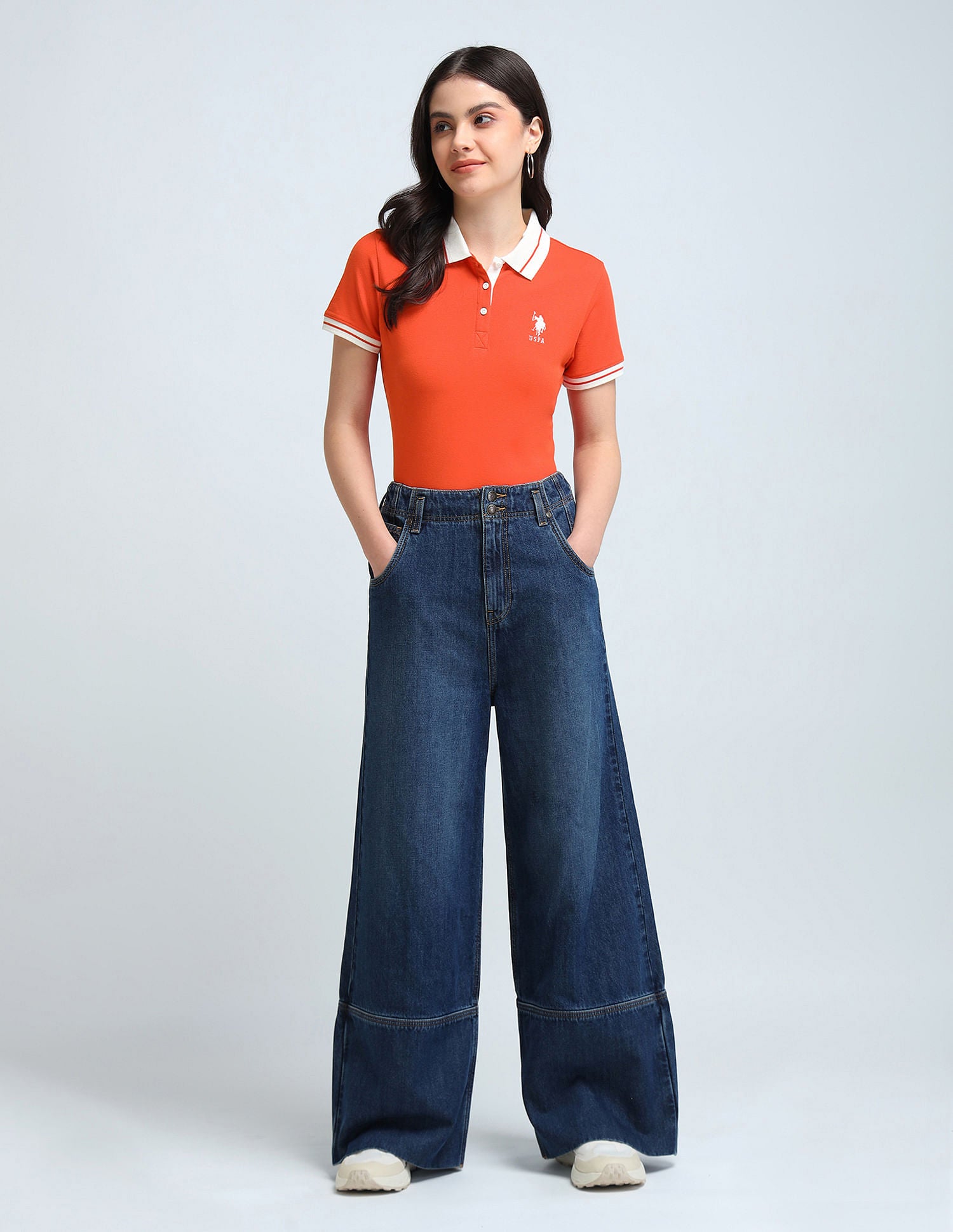 Contrast Striped Collar Solid Polo Shirt Orange - U.S. POLO ASSN. | Large