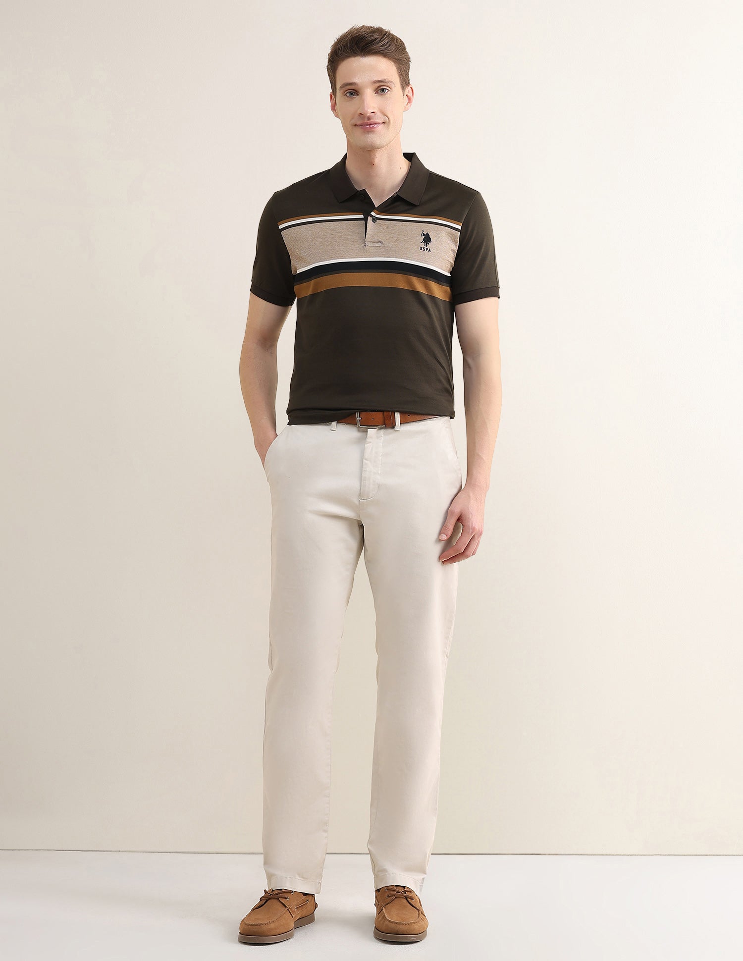 Colourblocked Slim Fit Polo Shirt Olive - U.S. Polo Assn. India | Large