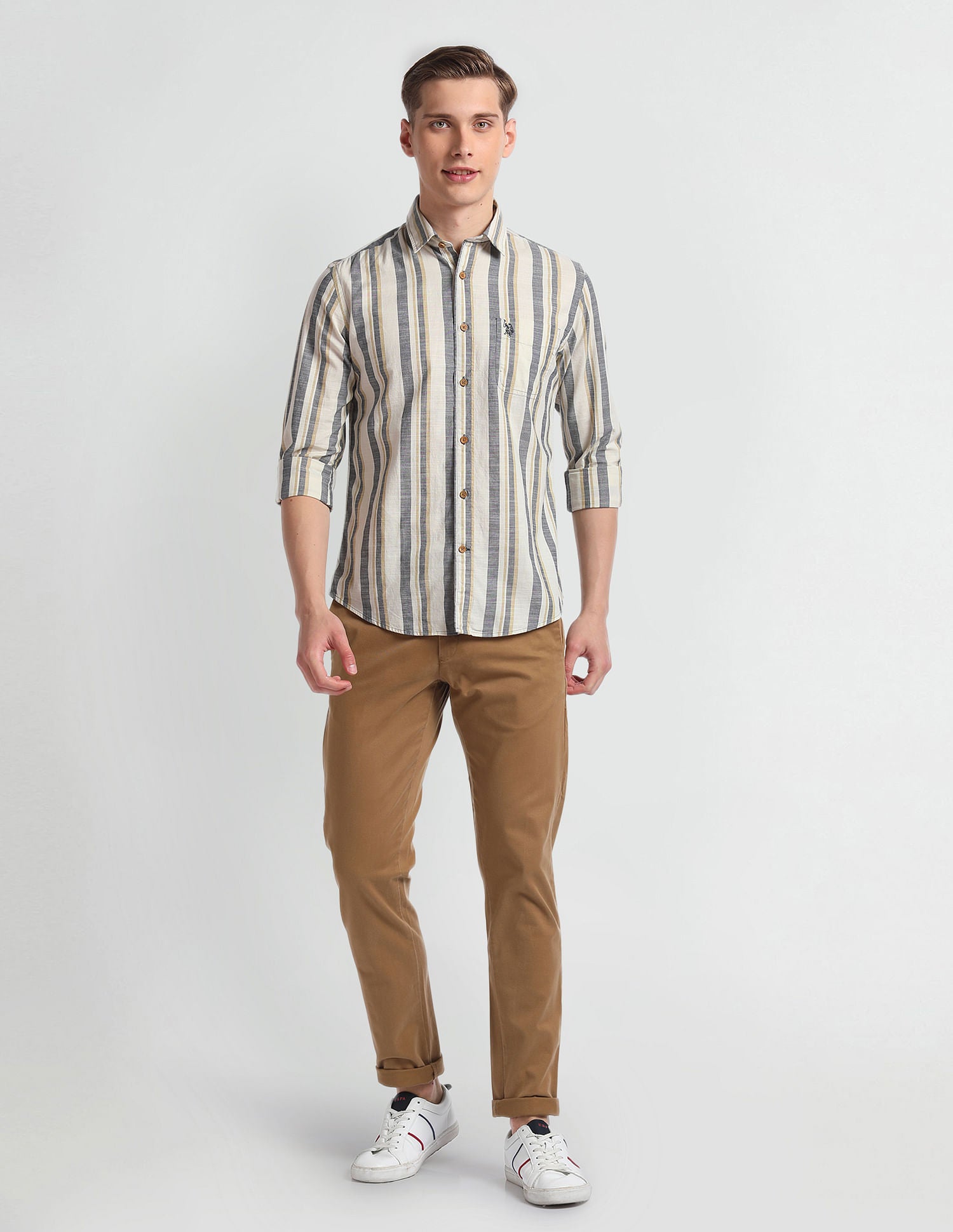 Vertical Stripe Cotton Shirt Off White - U.S. Polo Assn. India | Large
