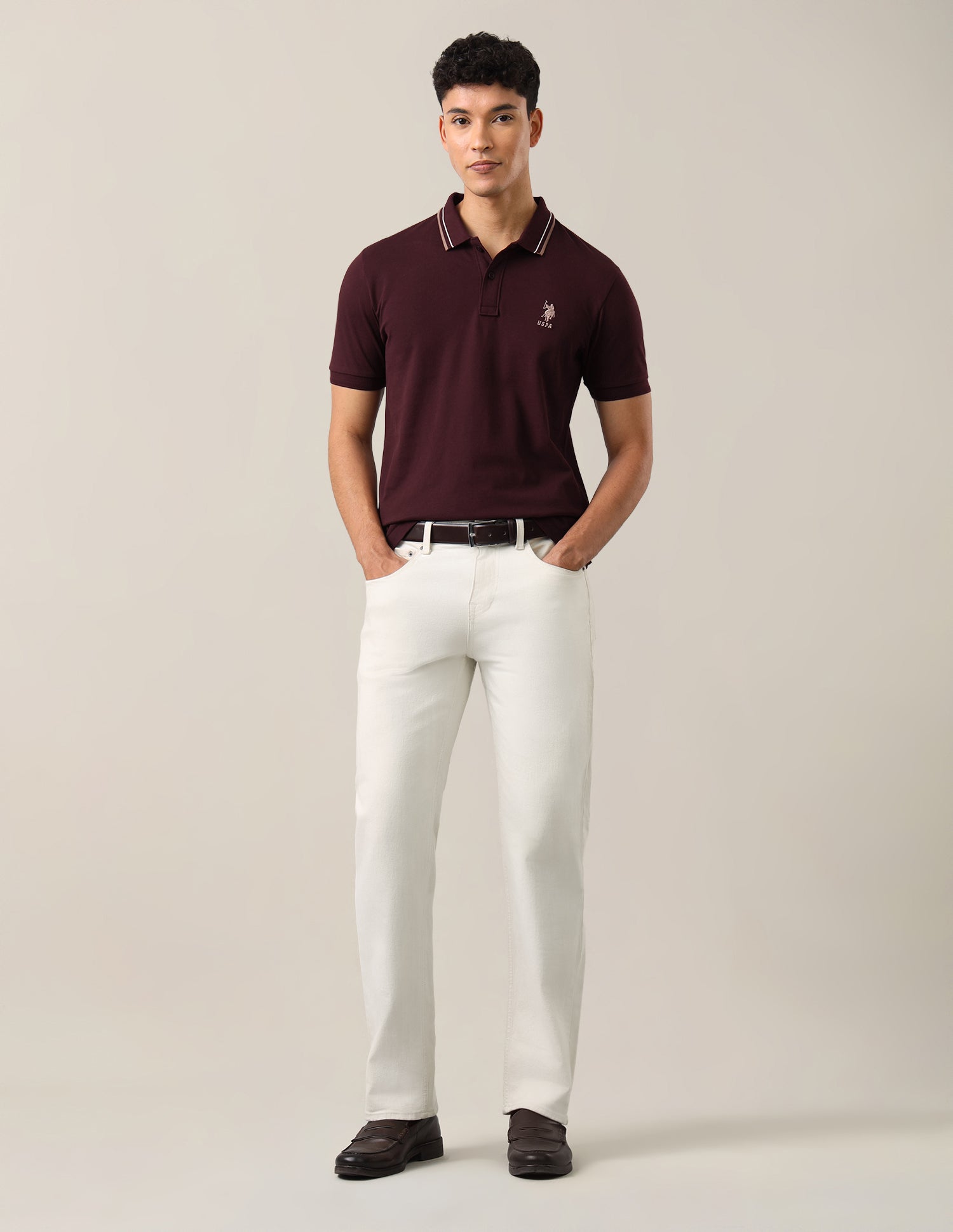 Brand Embroidered Slim Fit Polo Shirt Wine - U.S. Polo Assn. India | Large