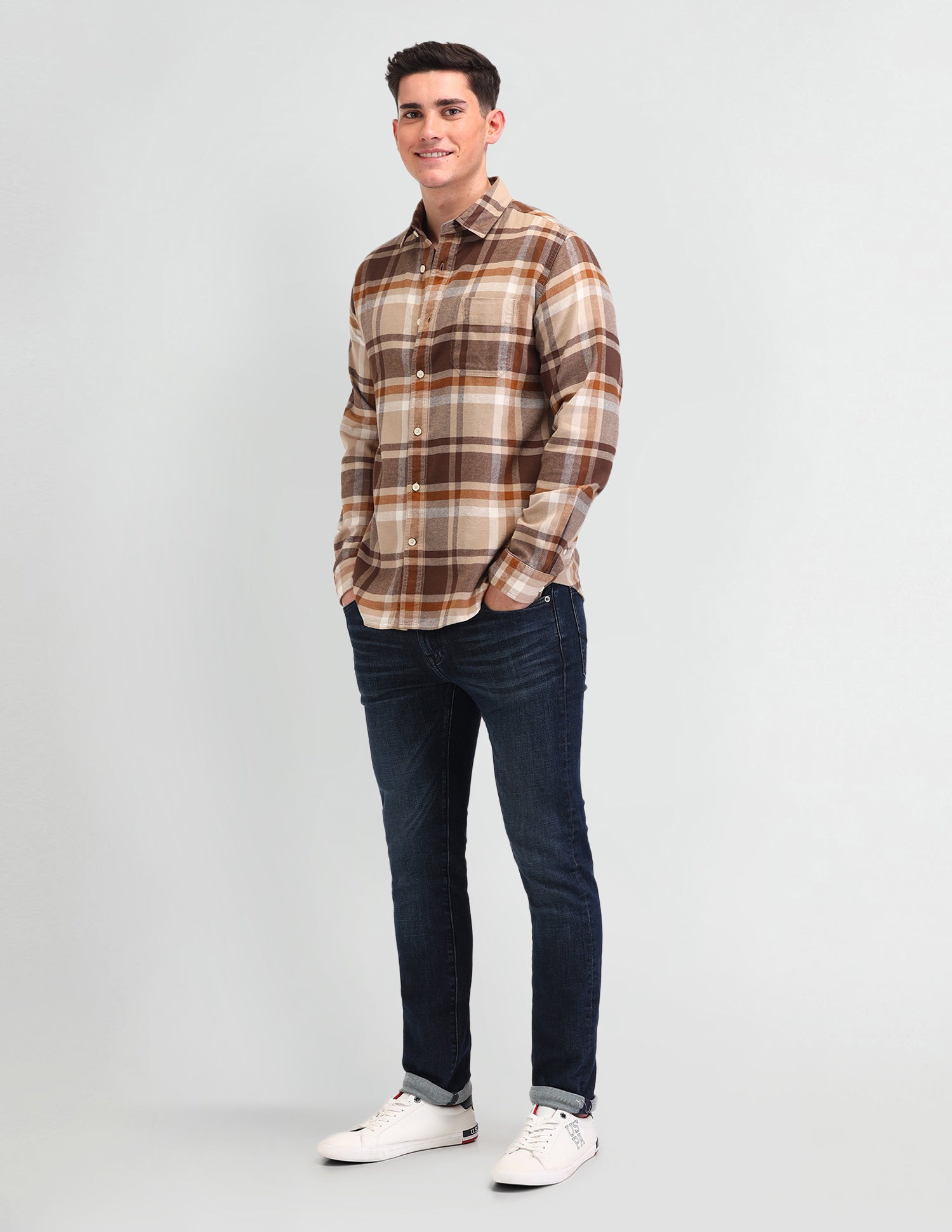 Dupplin Checked Cotton Shirt Khaki - U.S. Polo Assn. India | Large