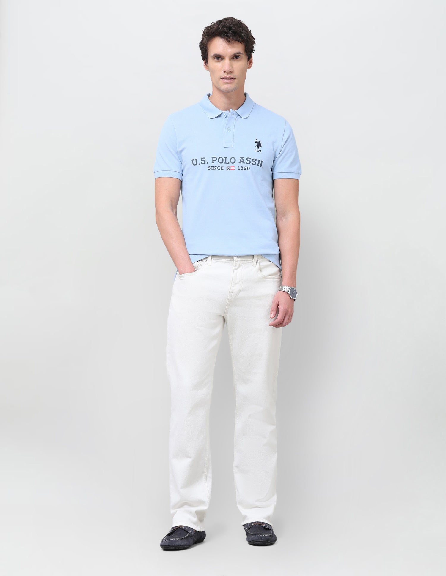 Brand Printed Regular Fit Polo Shirt Light Blue - U.S. Polo Assn. India | Large