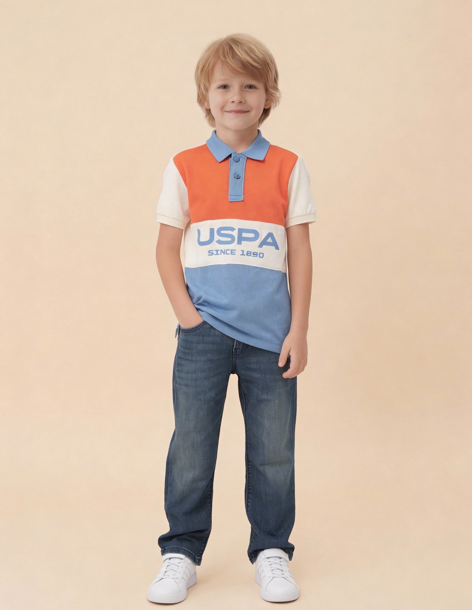 Boys Colour Block Regular Fit Polo Shirt Blue - U.S. Polo Assn. India | Large