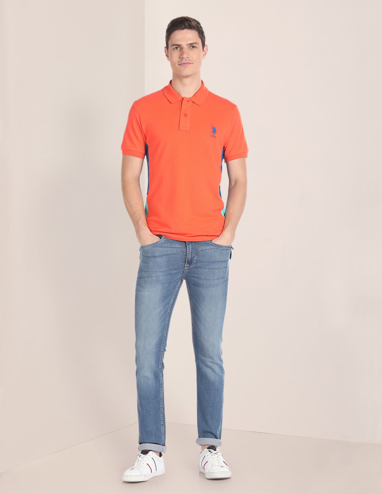Colour Block Pique Polo Shirt Orange - U.S. Polo Assn. India | Large