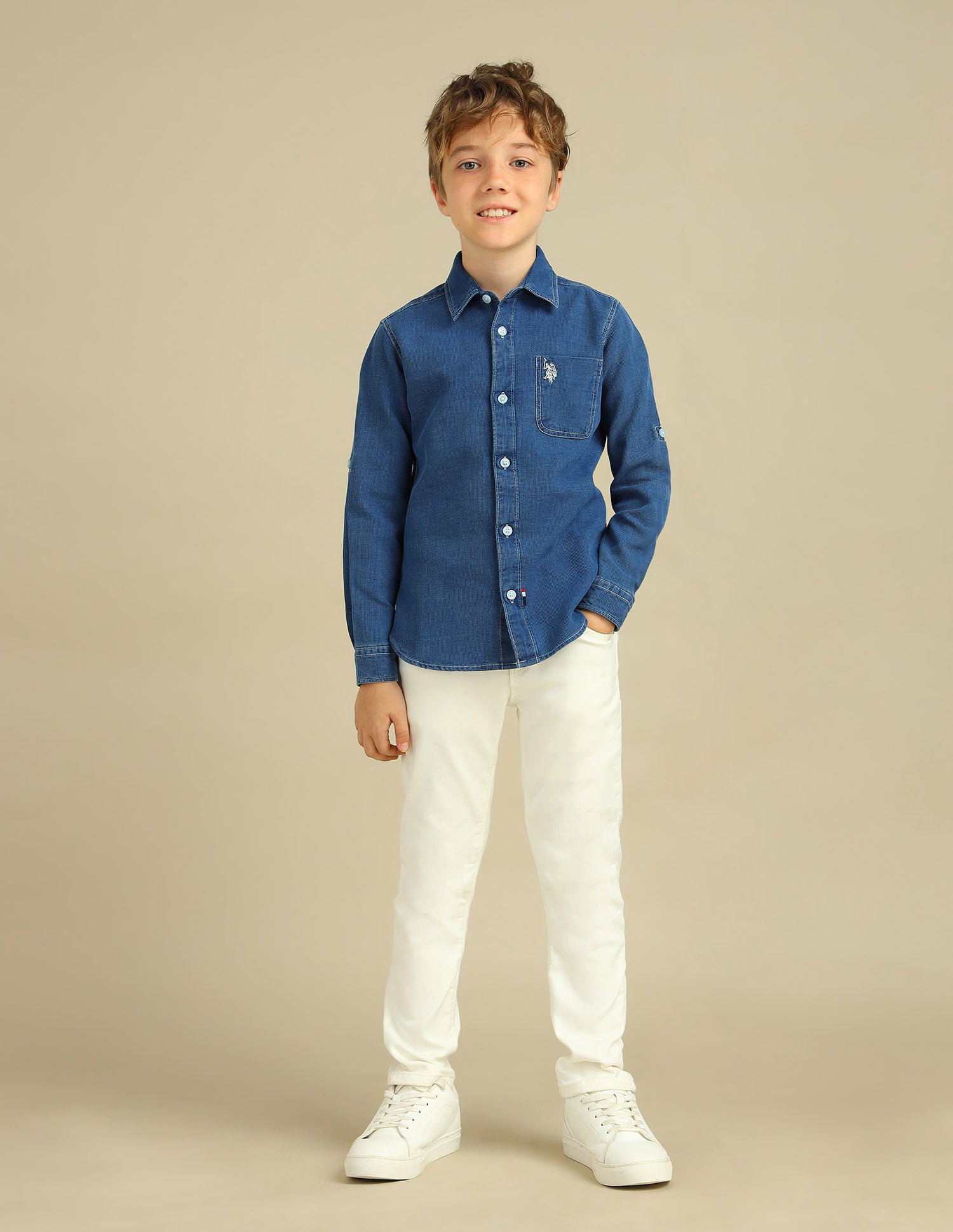 Boys Regular Fit Dobby Shirt Indigo - U.S. POLO ASSN. | Large