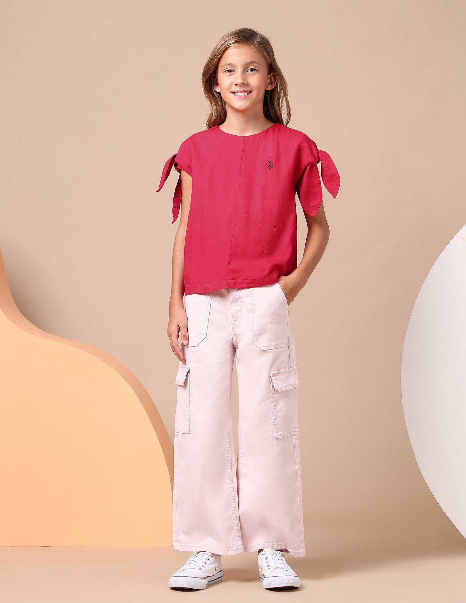 Girls Tie Up Sleeves Regular Top Red - U.S. POLO ASSN. | Large