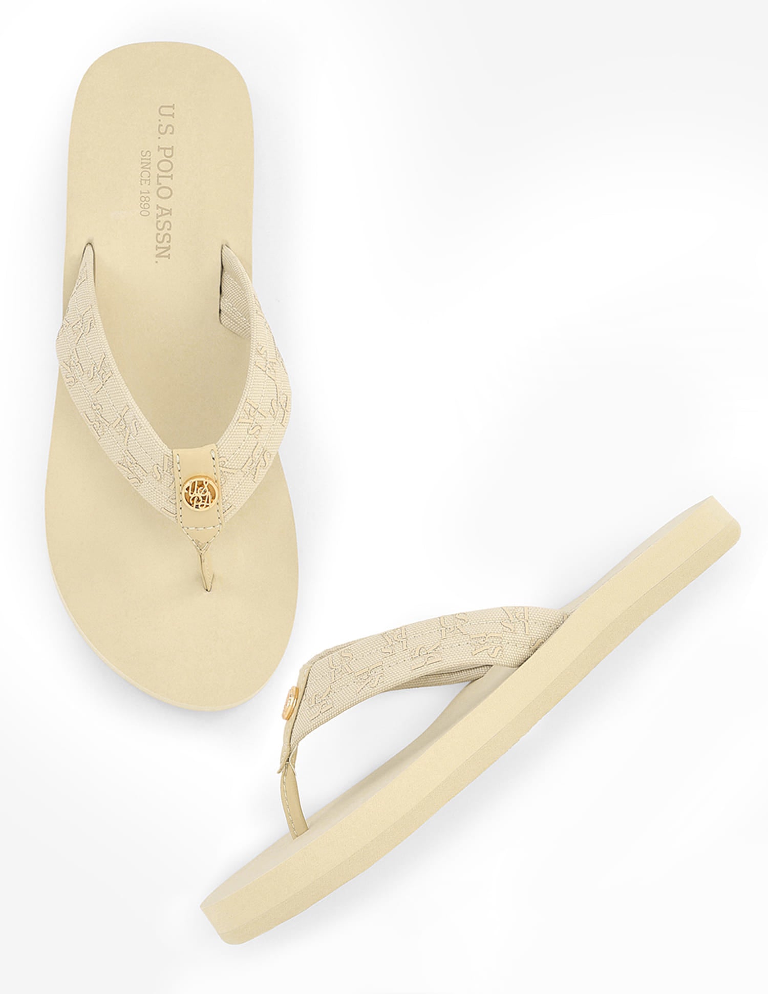 Brand Printed Rin Flip Flops Cream - U.S. Polo Assn. India | Large