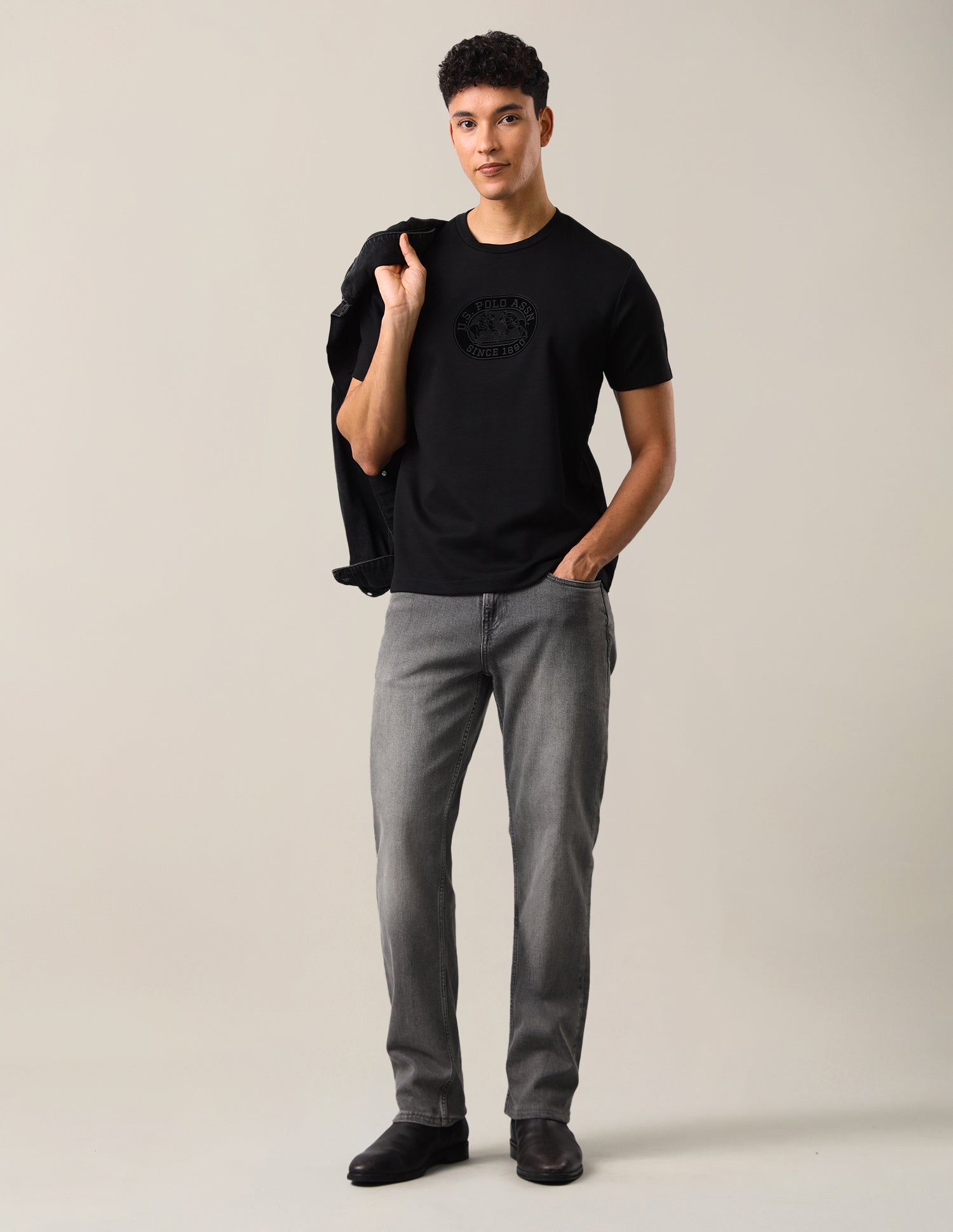 Brand Embossed Slim Fit T-Shirt Black - U.S. Polo Assn. India | Large