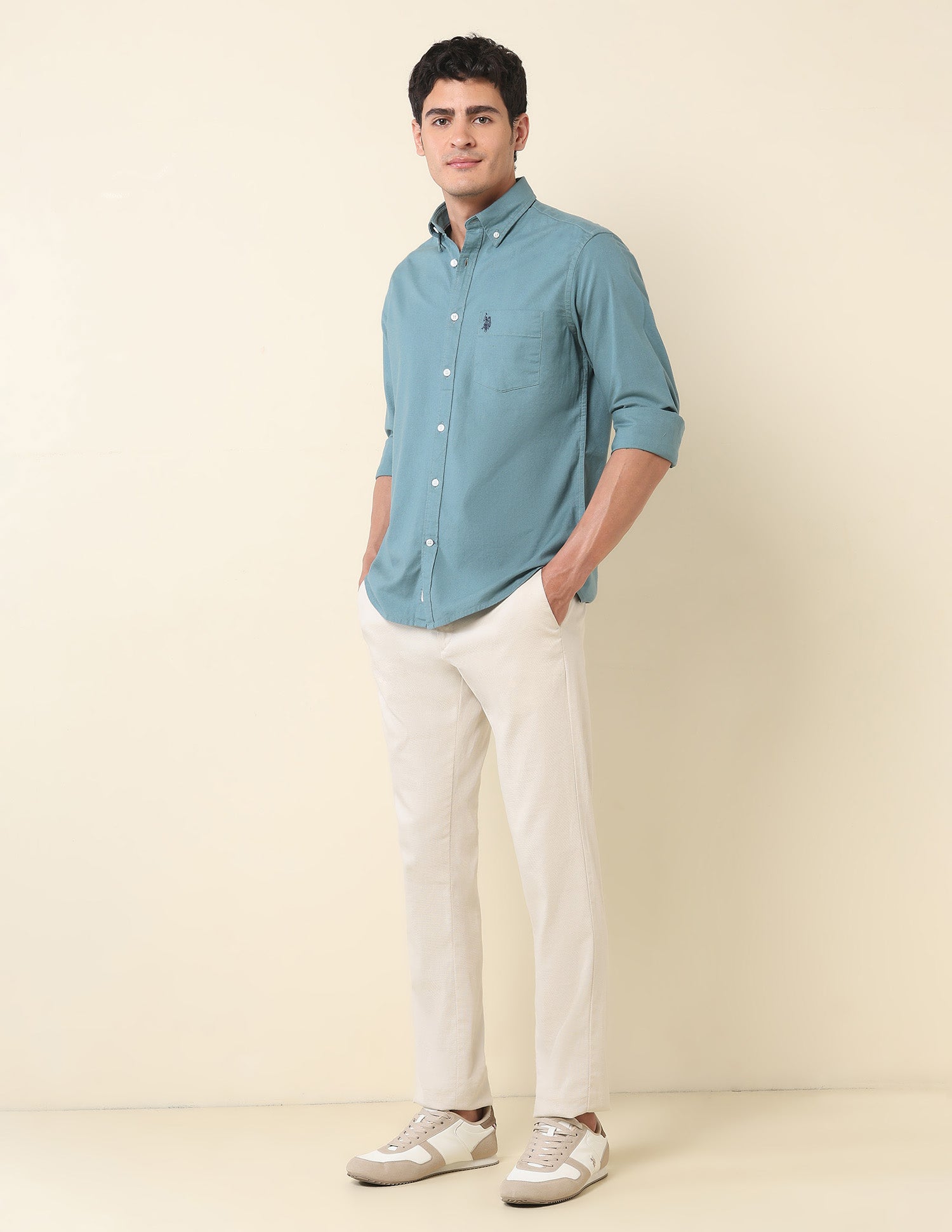 Solid Tailored Fit Oxford Shirt Teal - U.S. Polo Assn. India | Large