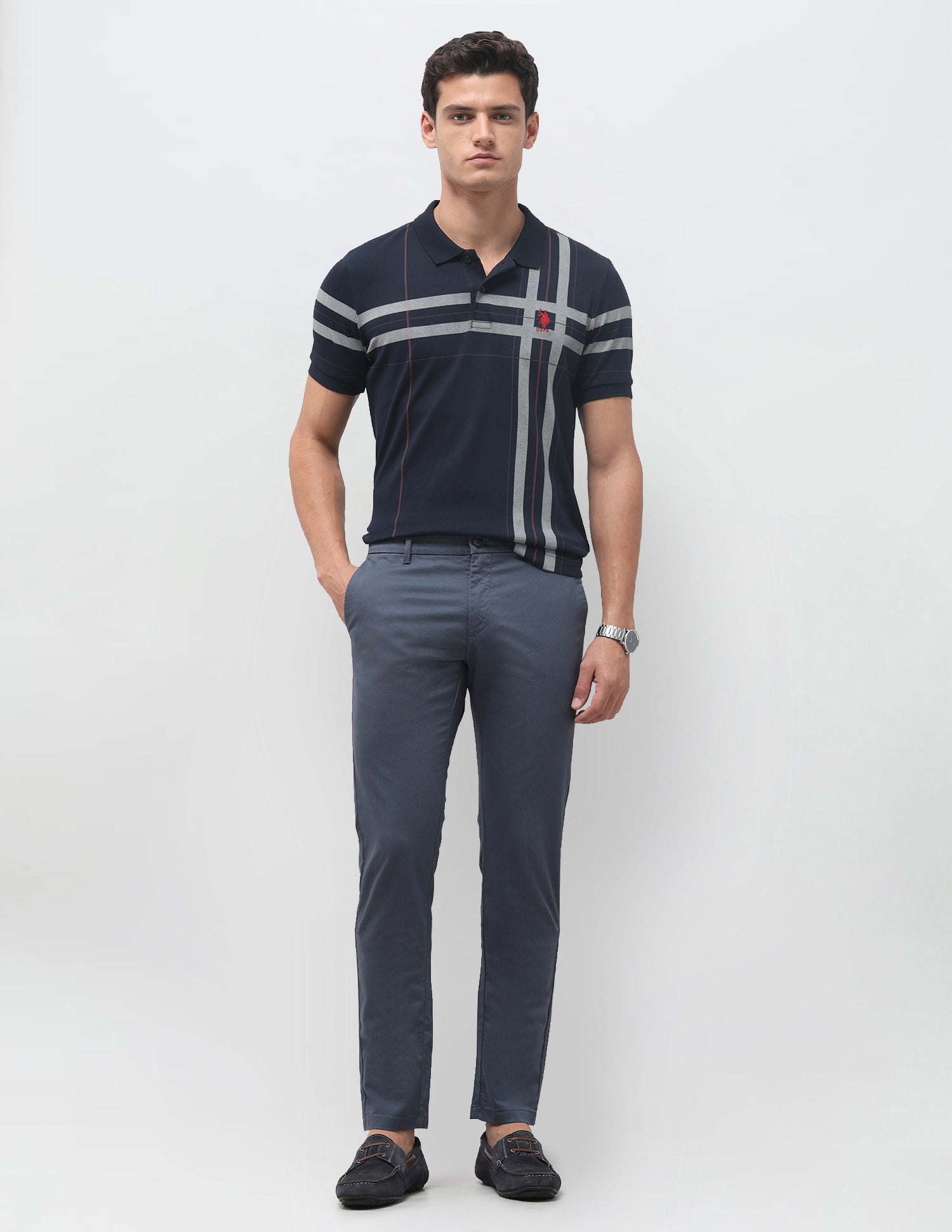 Austin Slim Fit All Over Printed Trousers Navy - U.S. Polo Assn. India | Large