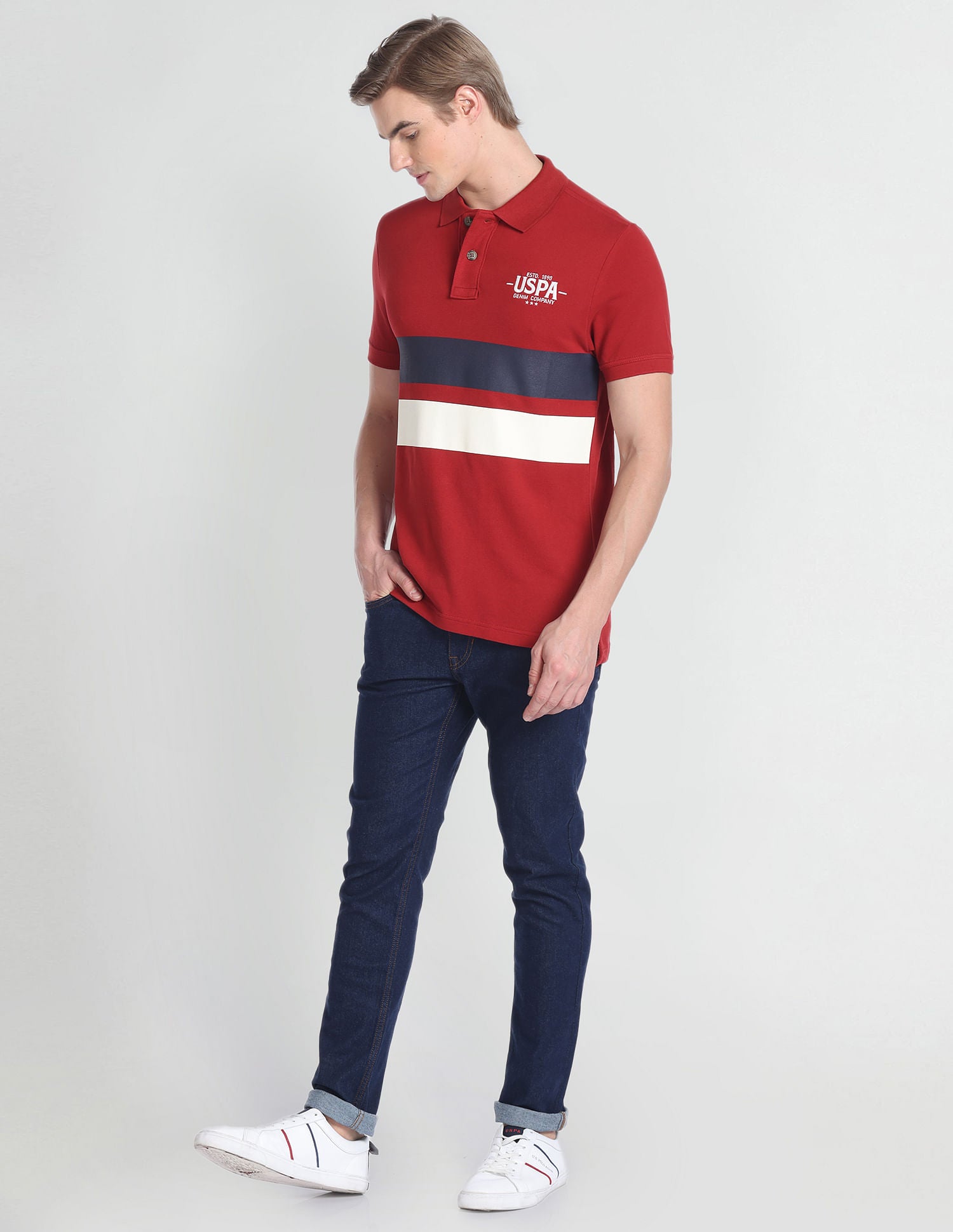 Colour Block Muscle Fit Polo Shirt Maroon - U.S. Polo Assn. India | Large