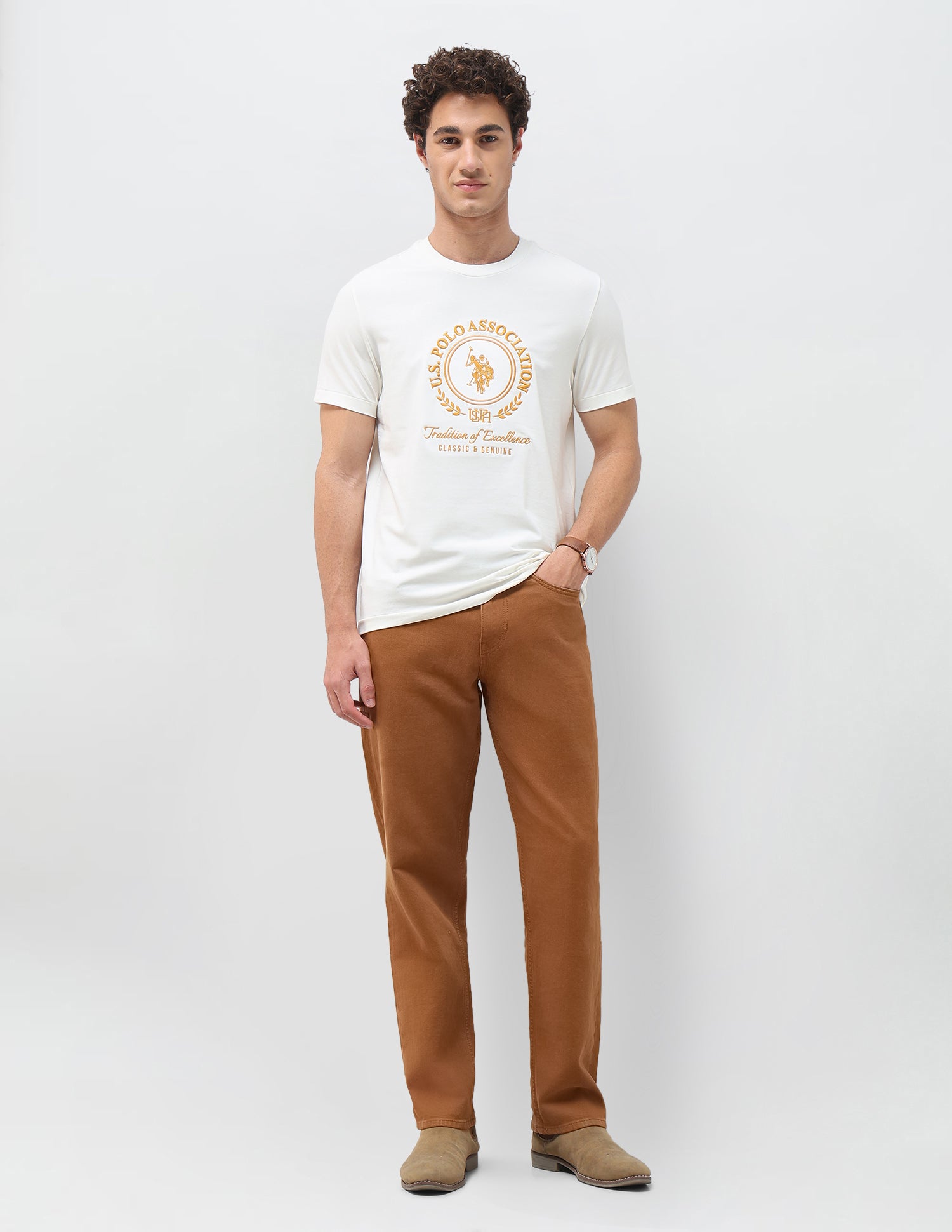 Brand Embroidered Slim Fit T-Shirt Off White - U.S. Polo Assn. India | Large