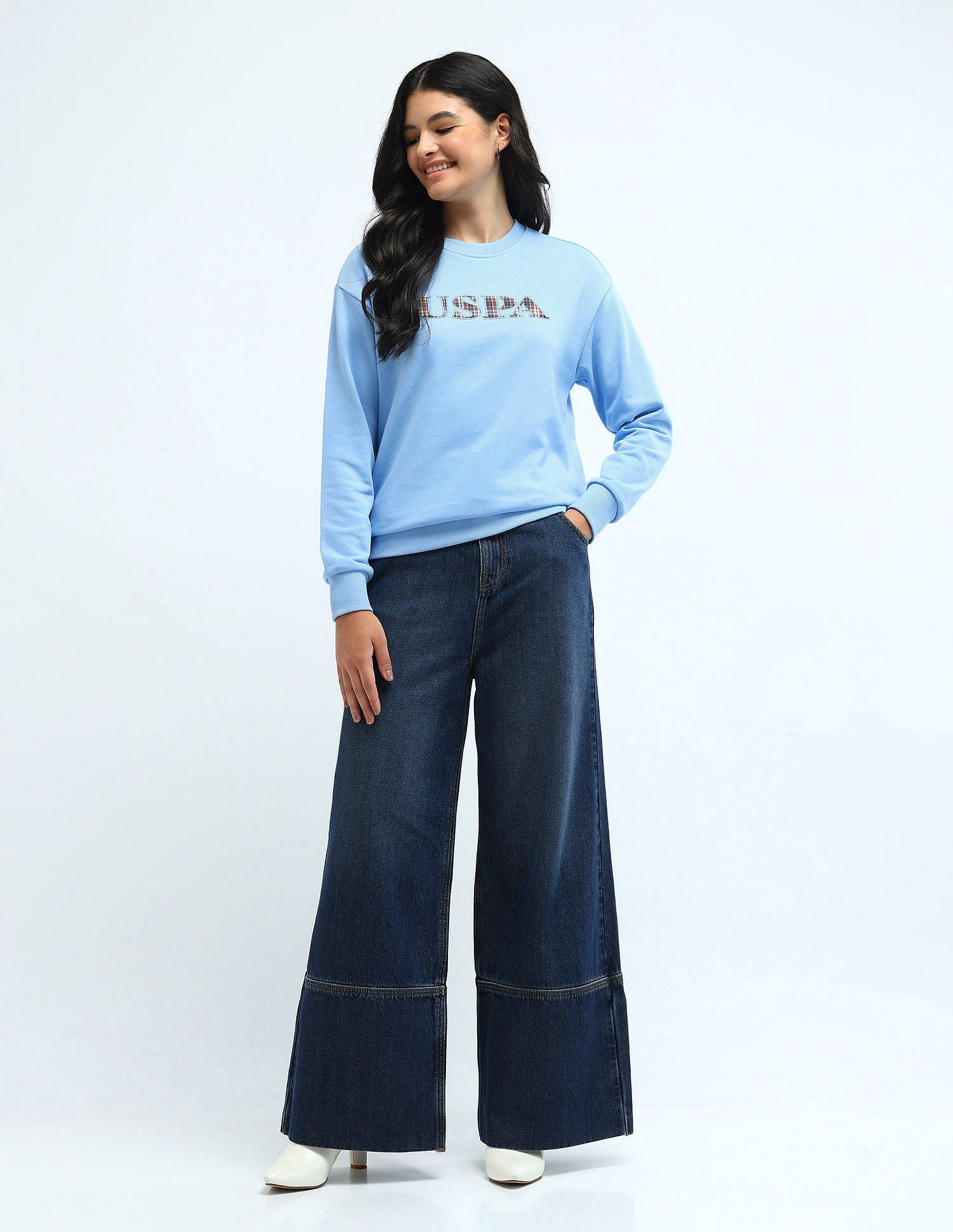 Drop Shoulder Applique Print Sweatshirt Light Blue - U.S. POLO ASSN. | Large